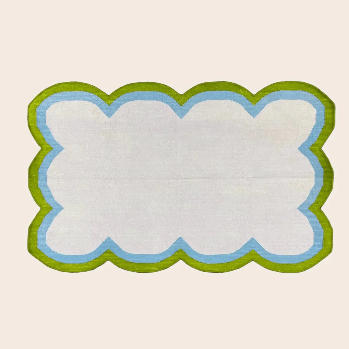 Handmade Scalloped Cotton Rug - Beige/Green - Image 2