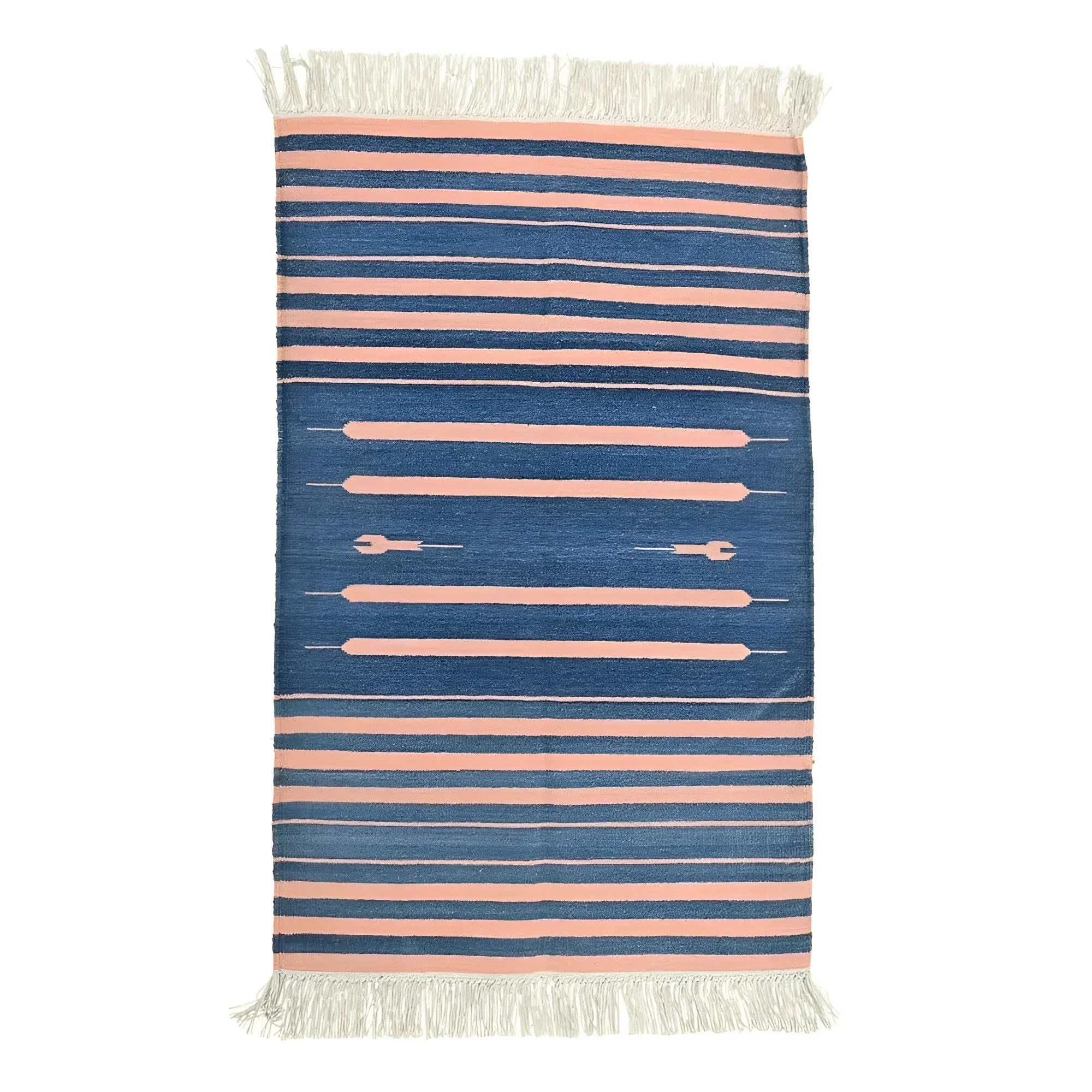 Handwoven Peachy Azure Serenity Fringe Haven Cotton Rug - Image 2