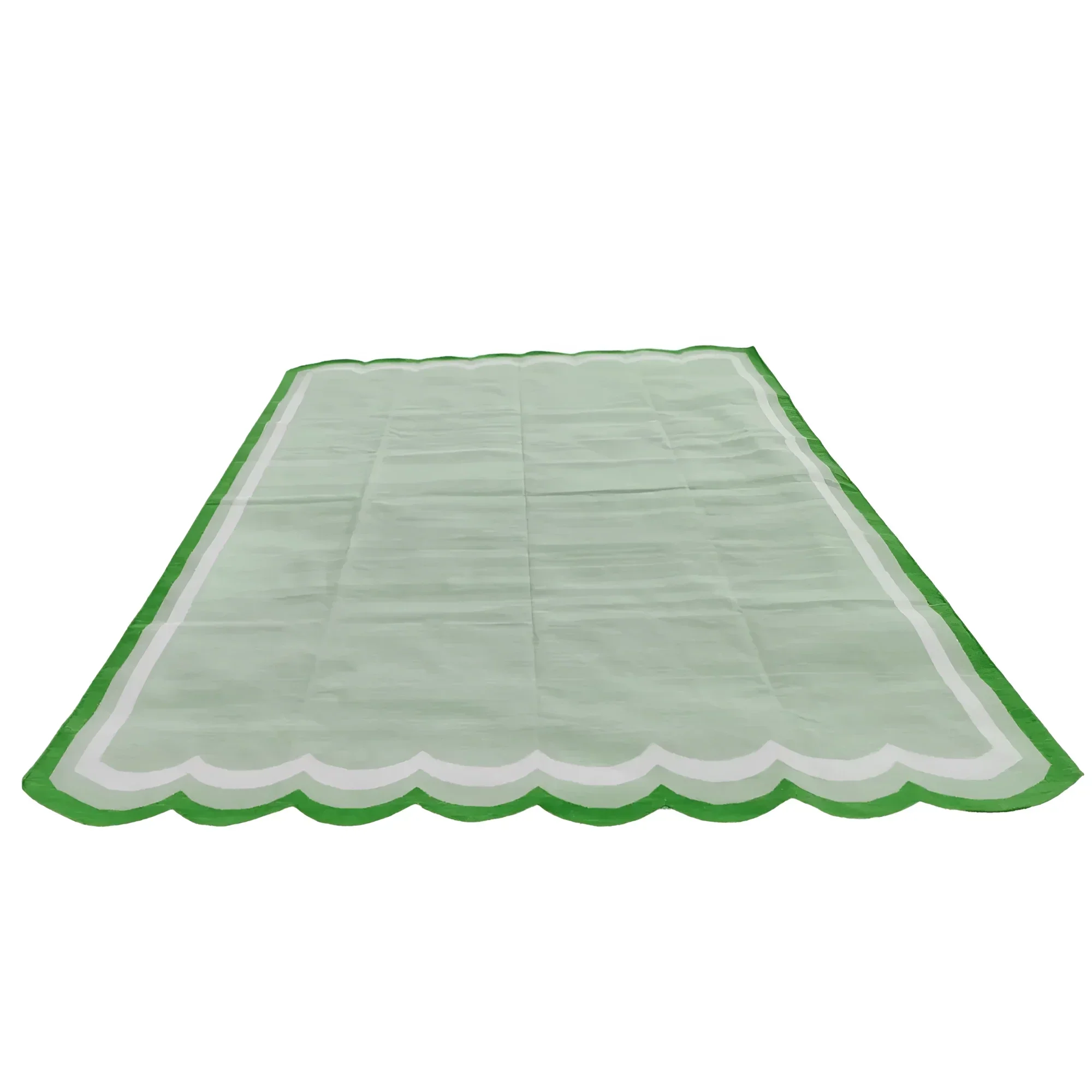 Handwoven Scalloped Cotton Rug - Light Green - Image 3