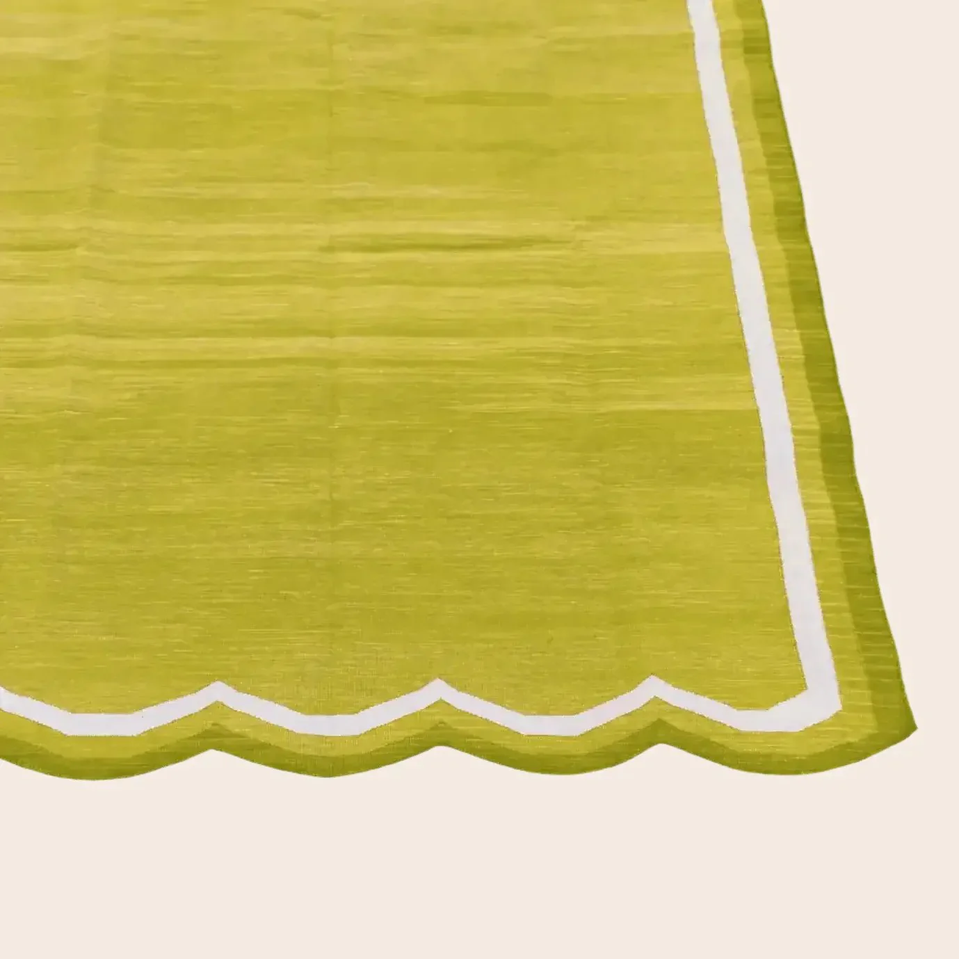 Handwoven Scalloped Cotton Rug - Lime Green - Image 2