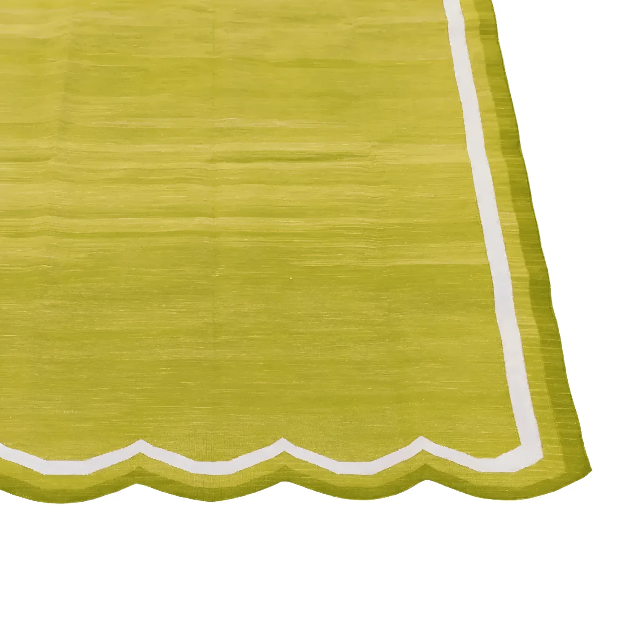 Handwoven Scalloped Cotton Rug - Olive Green - Image 3