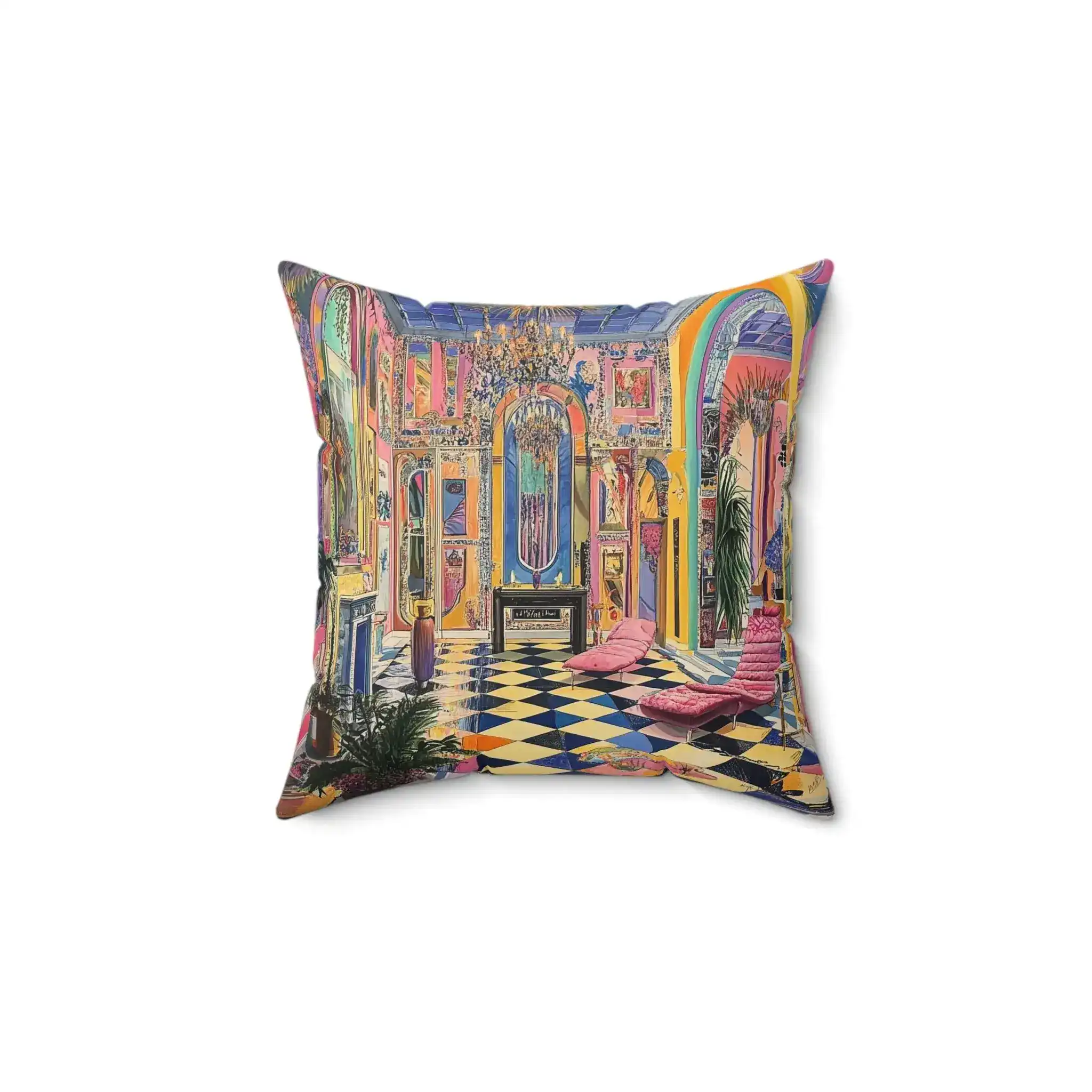 Harlequin Hype Checkered Floor Throw Pillow - Image 5