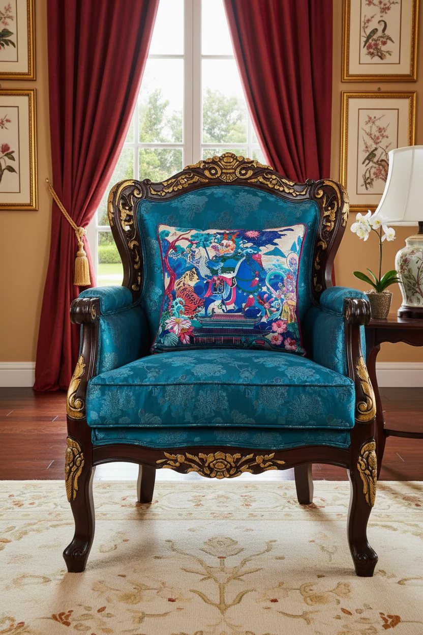 Heritage Steed Velvet Floral Horse Throw Pillow - Image 4