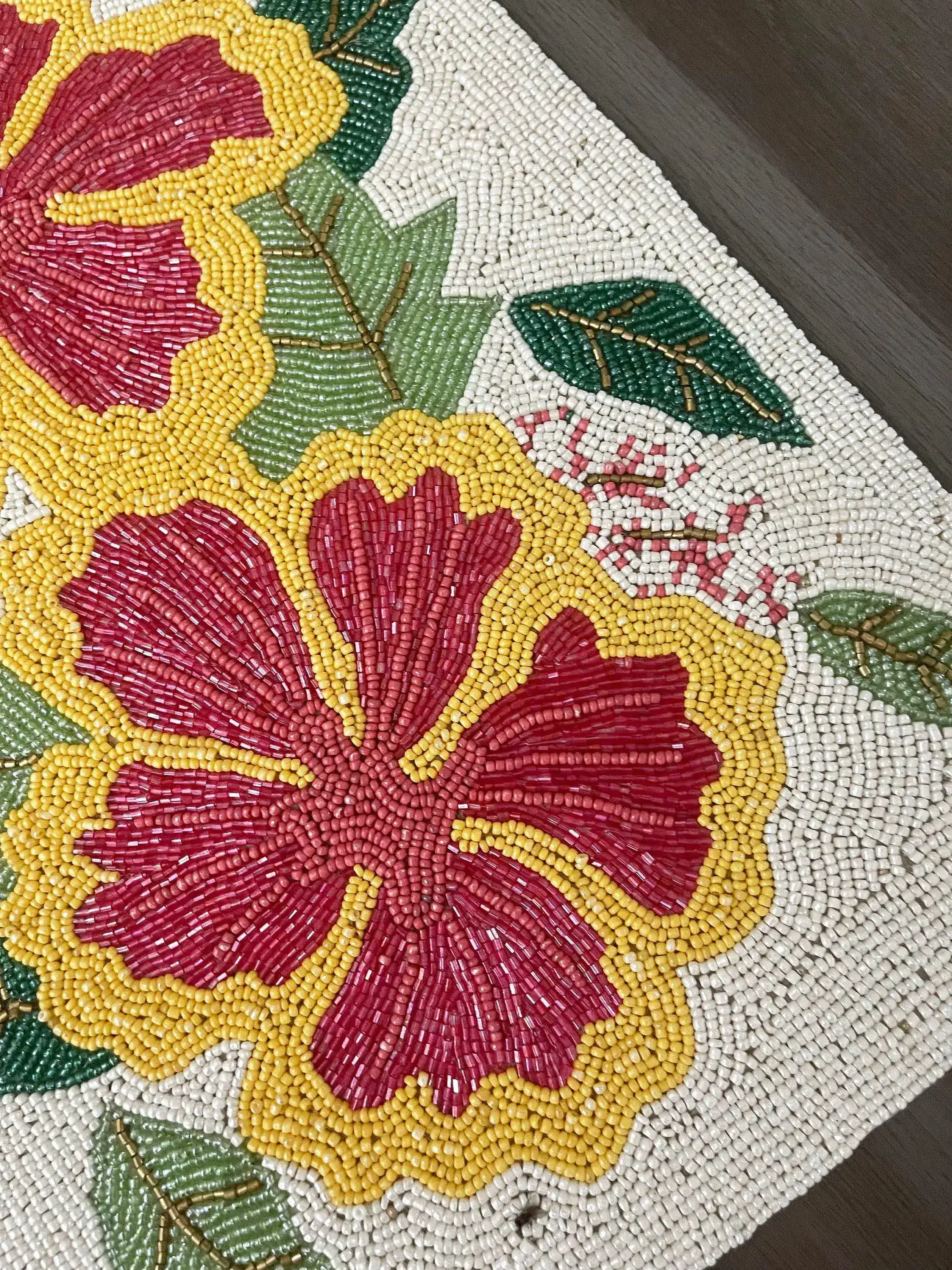 Hibiscus Flower Rectangular Beaded Table Runner - Image 2
