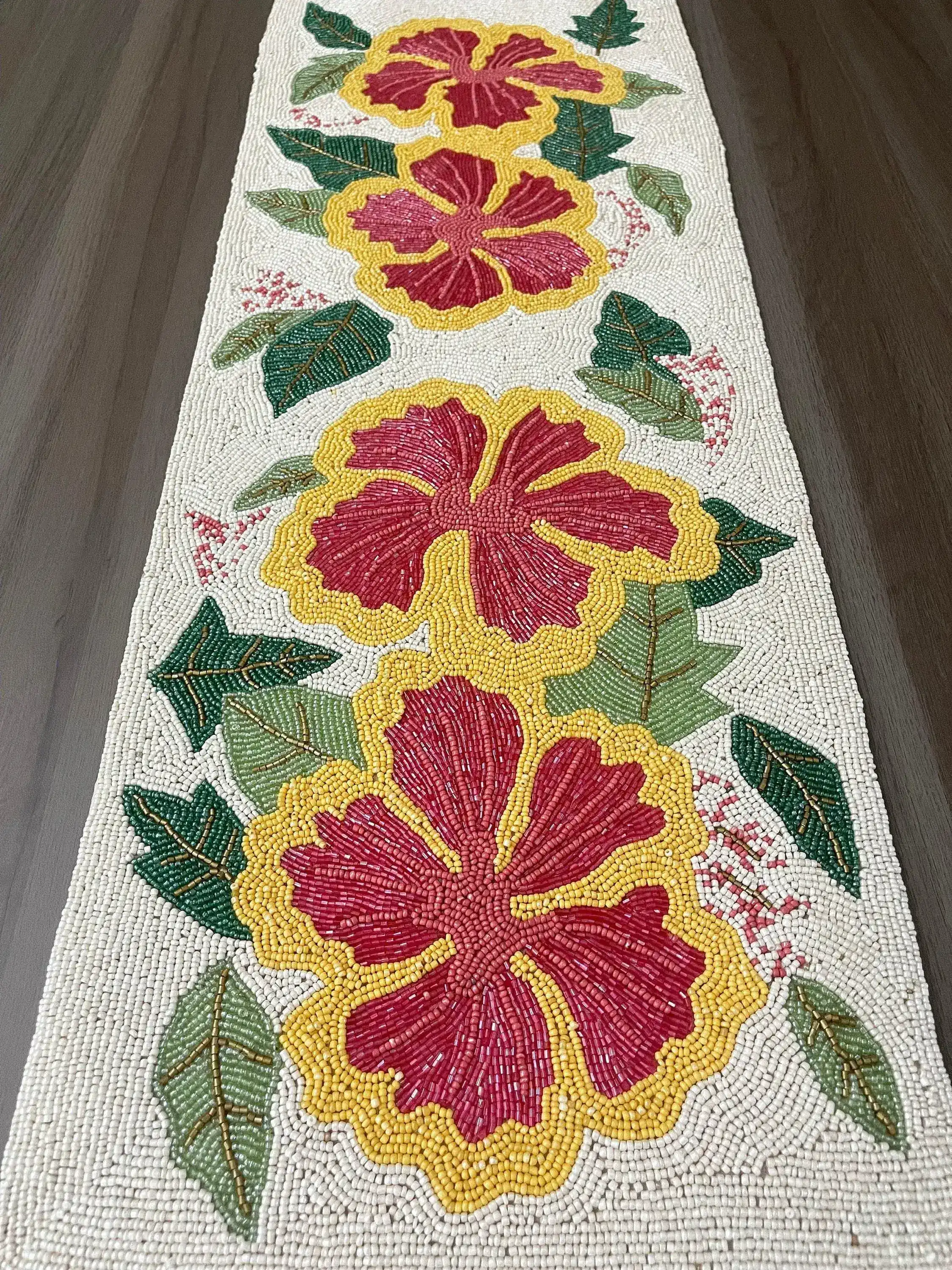 Hibiscus Flower Rectangular Beaded Table Runner - Image 5