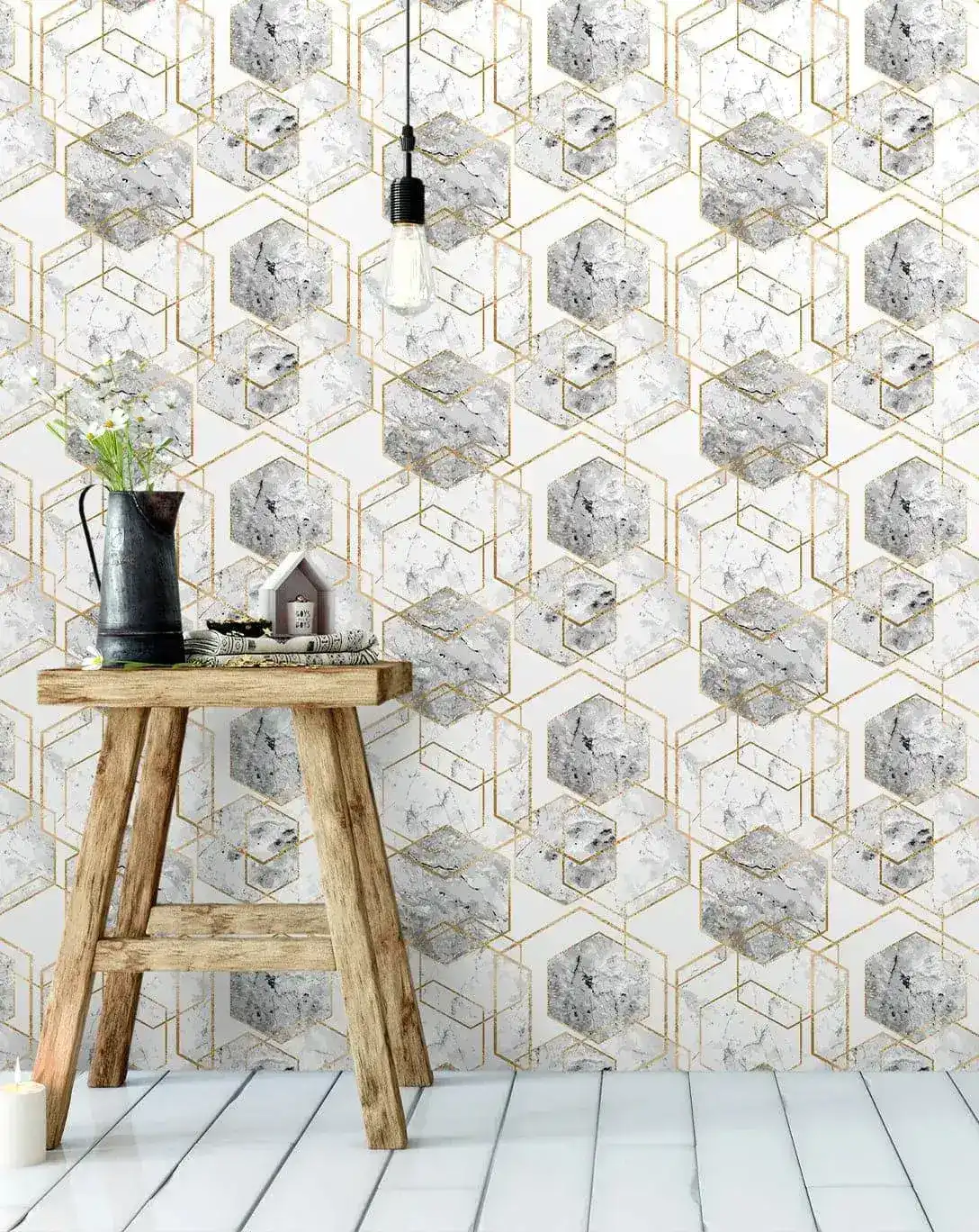 Honeycomb Marble Gold Hexagon Wallpaper - Image 4