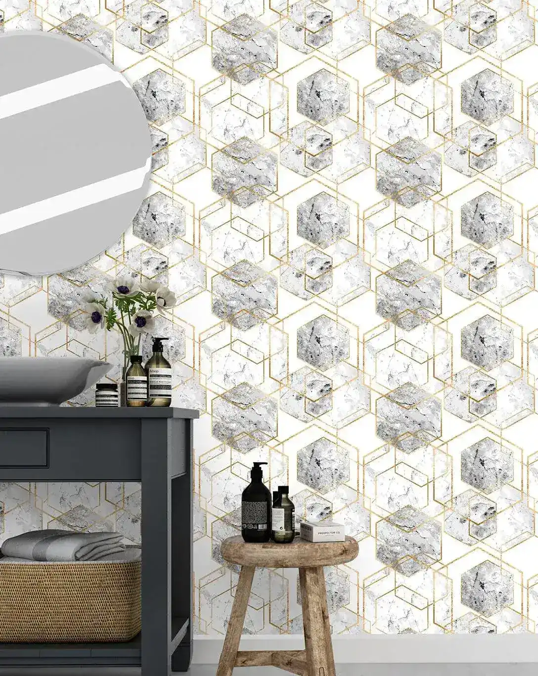 Honeycomb Marble Gold Hexagon Wallpaper - Image 5