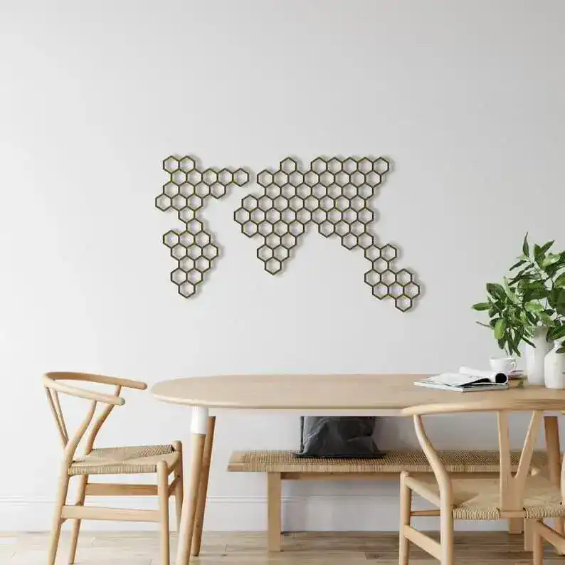 Honeycombs Geometric World Map Decor - Image 4