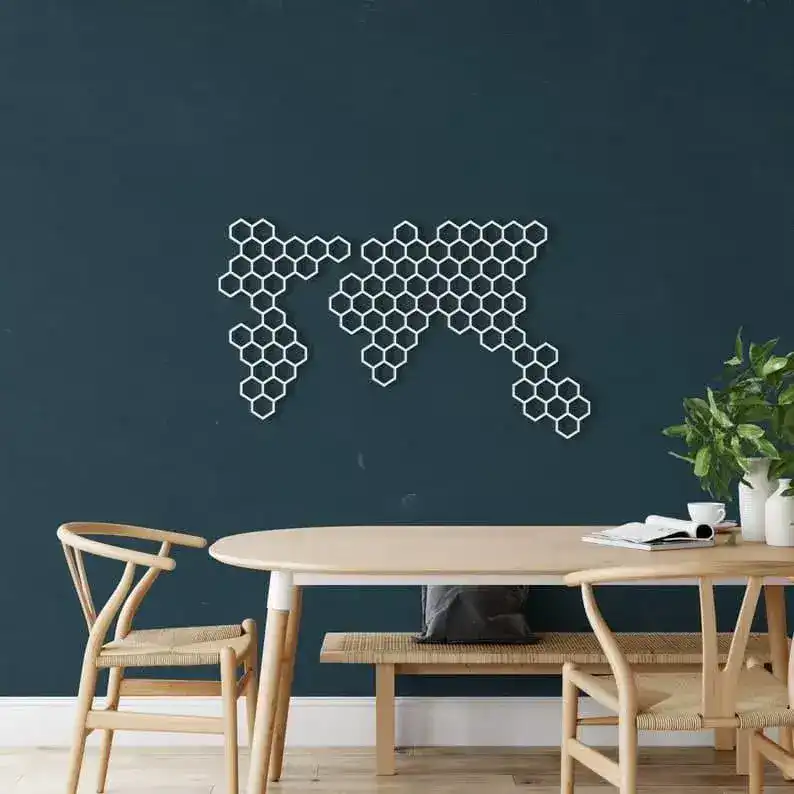 Honeycombs Geometric World Map Decor - Image 5