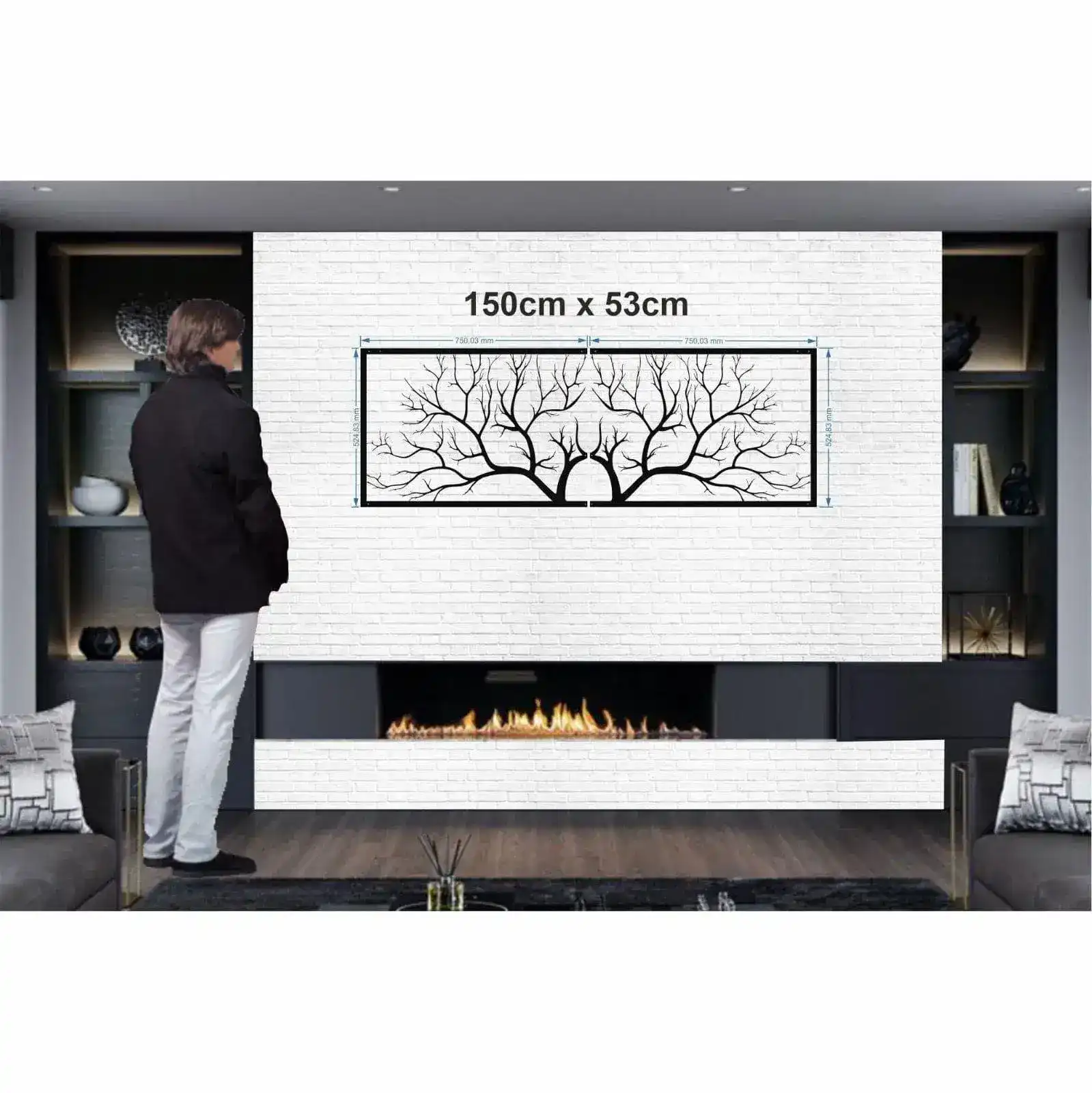 Horizontal Tree Branch Metal Wall Hanging Decor - Image 4