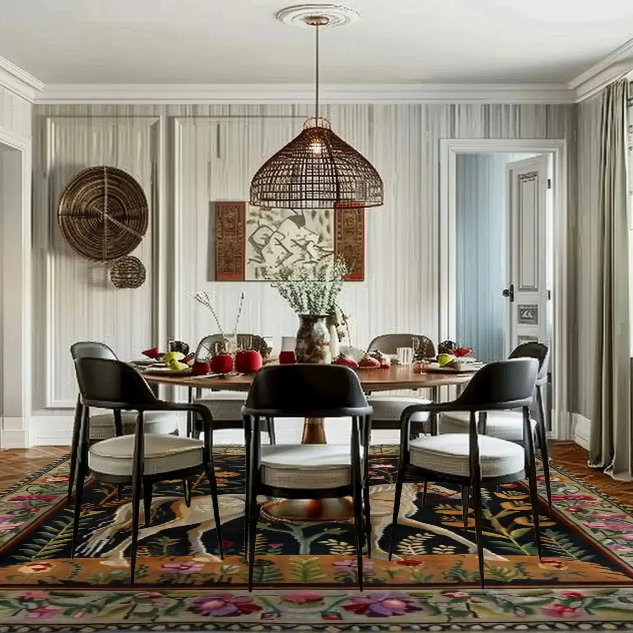 Horse & Blossom Wool Hand Knotted Area Rug - Image 2