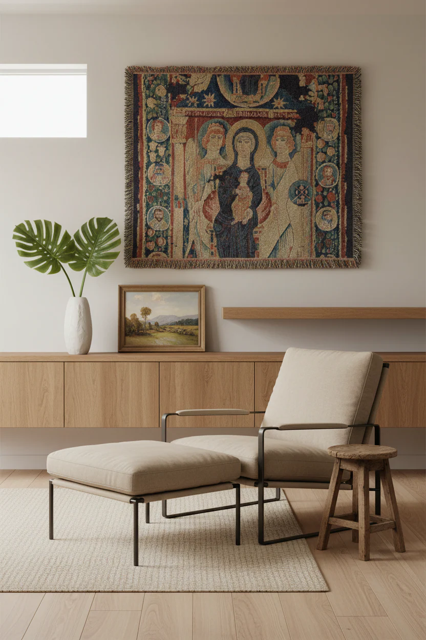Icon of the Virgin and Child Woven Throw Blanket - Image 2