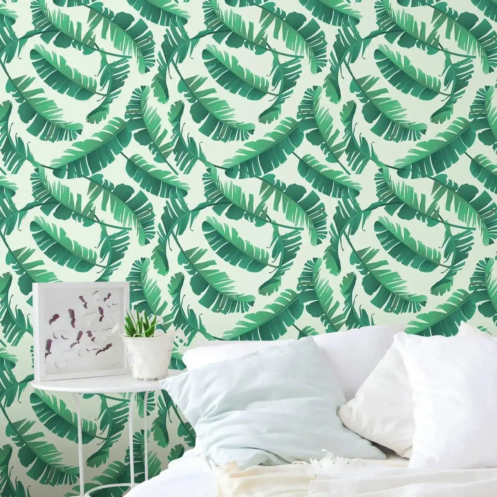 Illustrated Tropical Banana Palm Leaves Wallpaper - Image 4