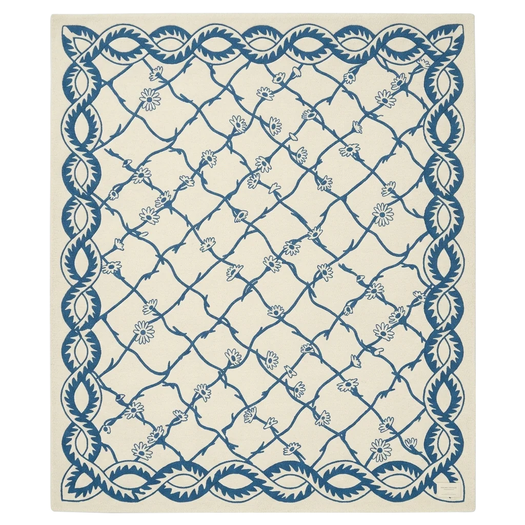 Indigo Vines Cream Garden Hand Tufted Wool Rug