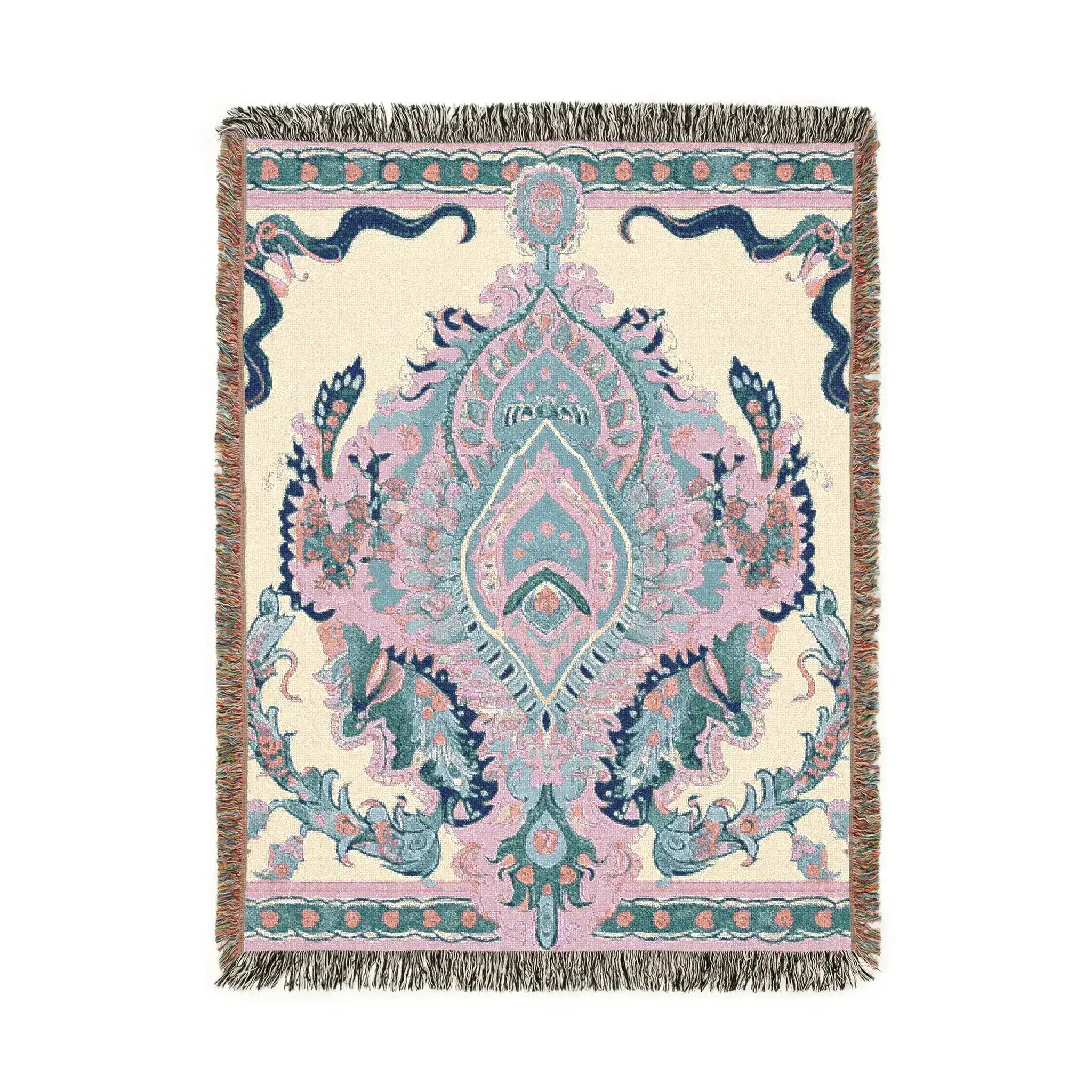 Intricate Floral and Serpentine Woven Blanket - Image 3