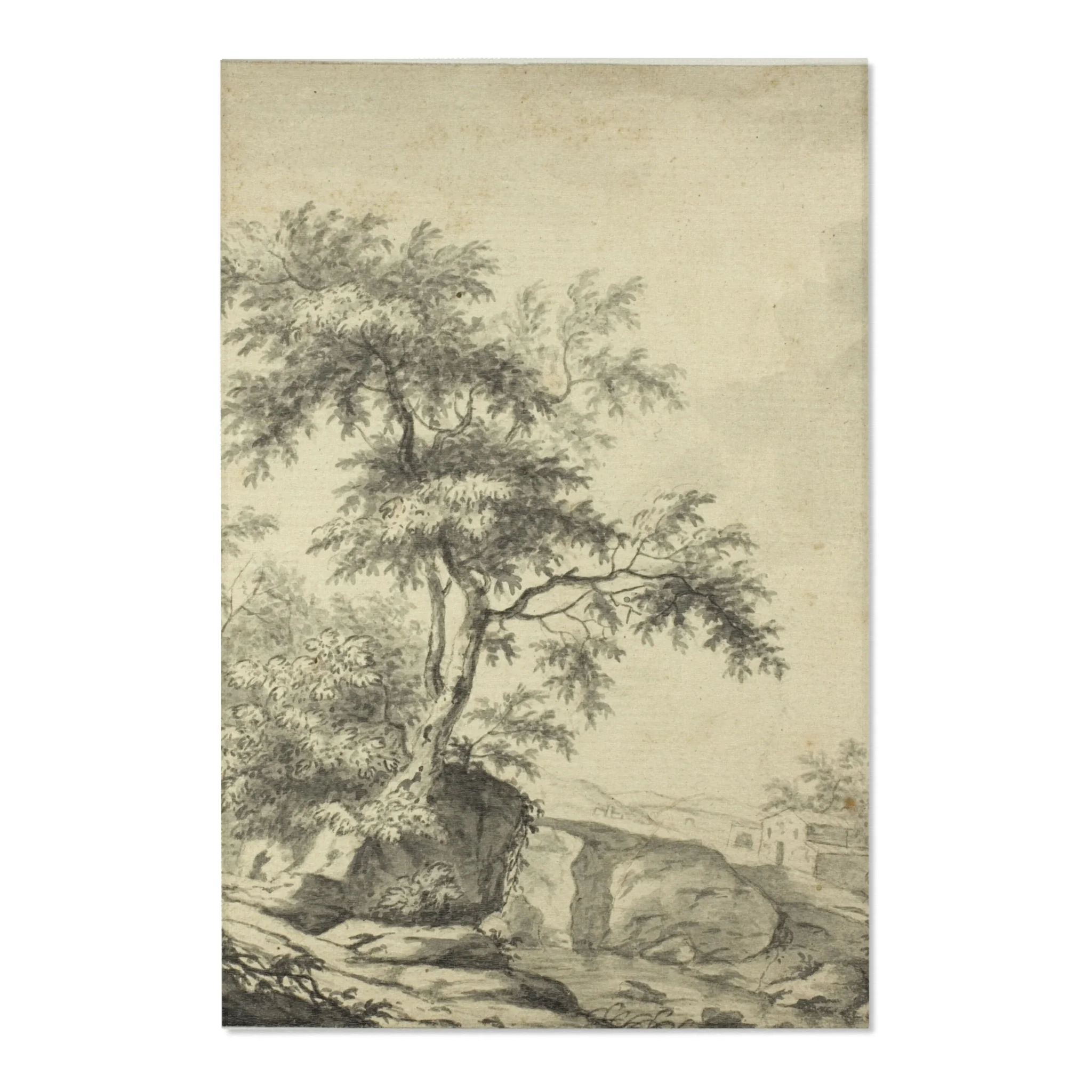 Jacob van Ruisdael - Landscape with Tree on Road to Buildings | Area Rug - Image 3