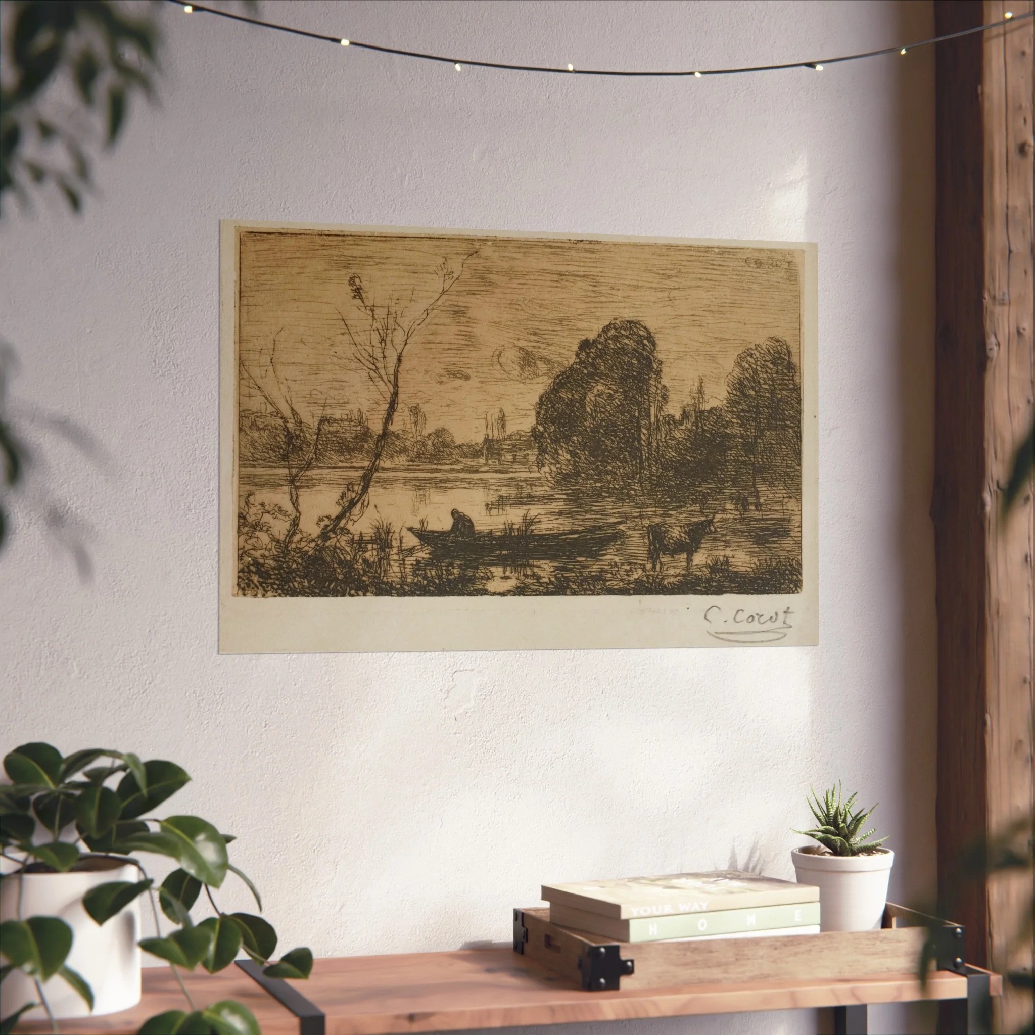 Jean Baptiste Camille Corot - Ville d'Avray Pond with Boatman, Evening | Fine Art Poster - Image 12