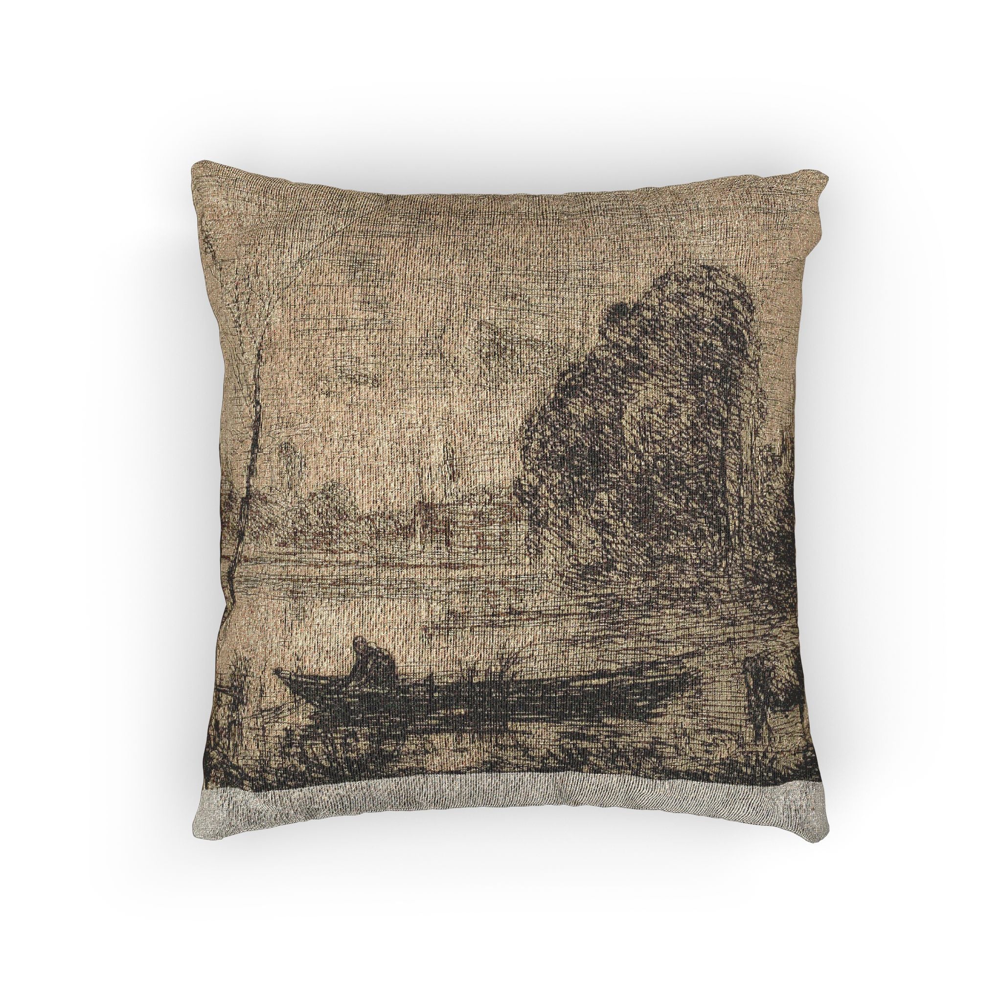 Jean Baptiste Camille Corot - Ville d'Avray Pond with Boatman, Evening | Woven Pillow - Image 3