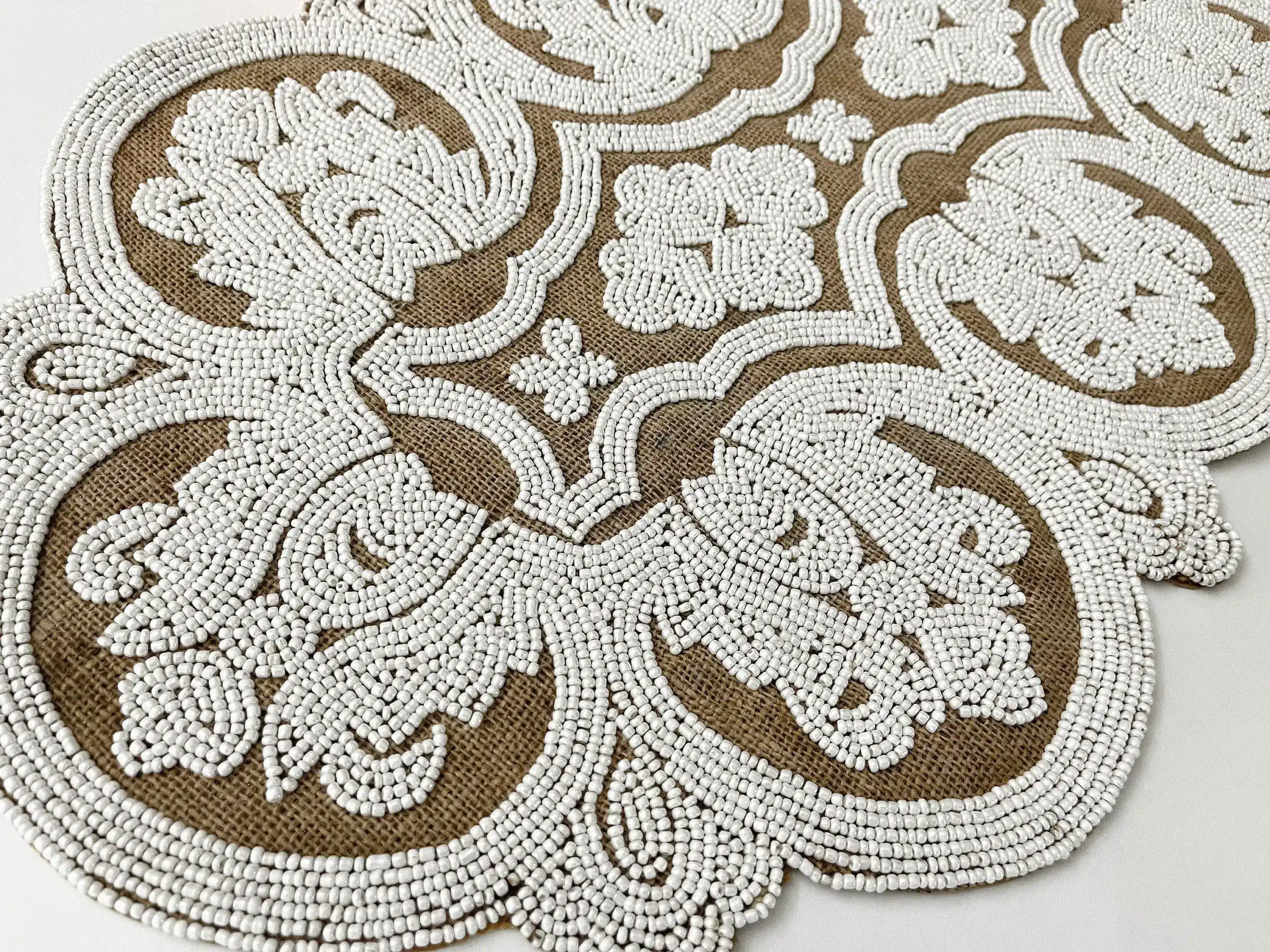 Jessica Pearl Beaded Burlap Table Runner - Image 3