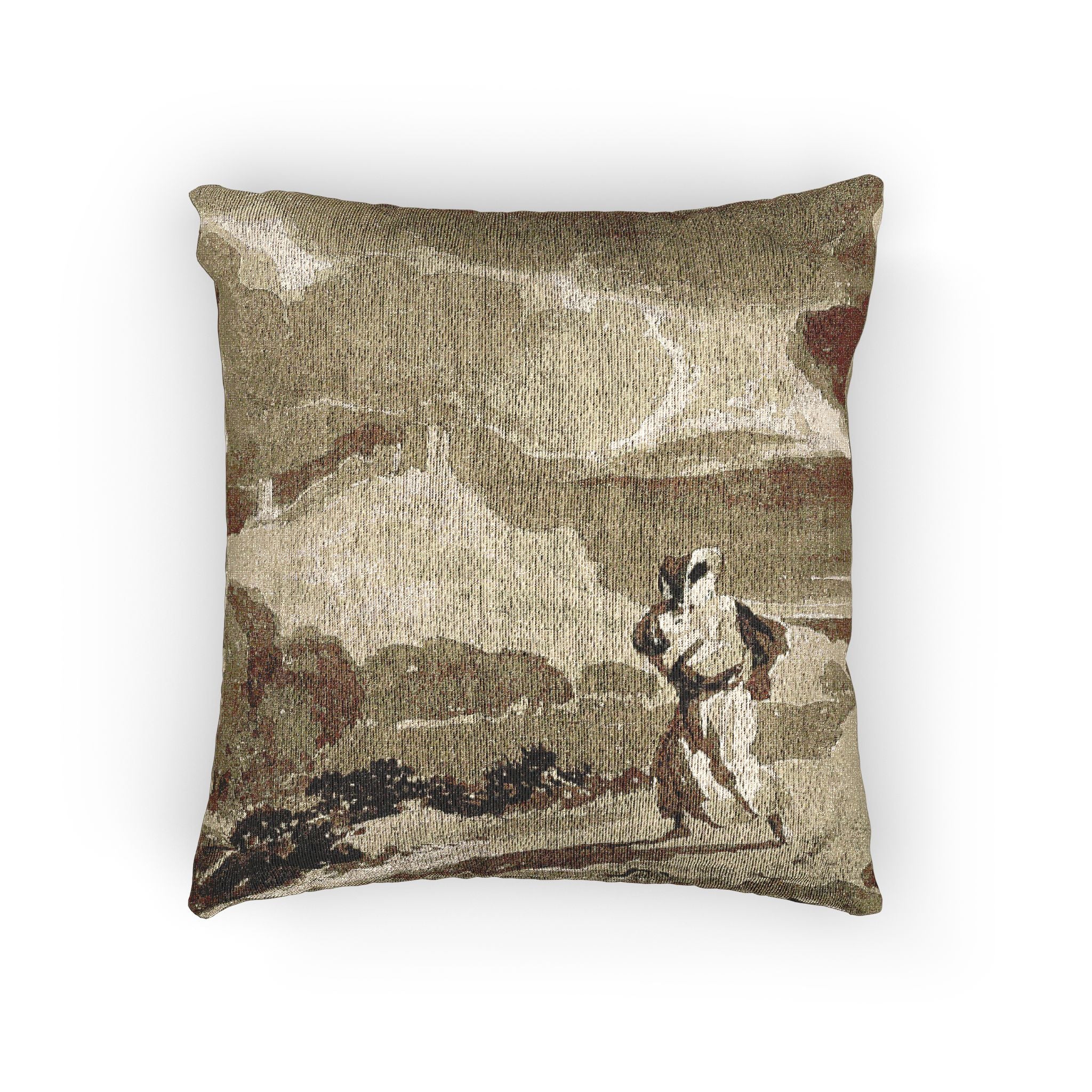 John Constable - Woman with Baby Fleeing Across Moors | Woven Pillow