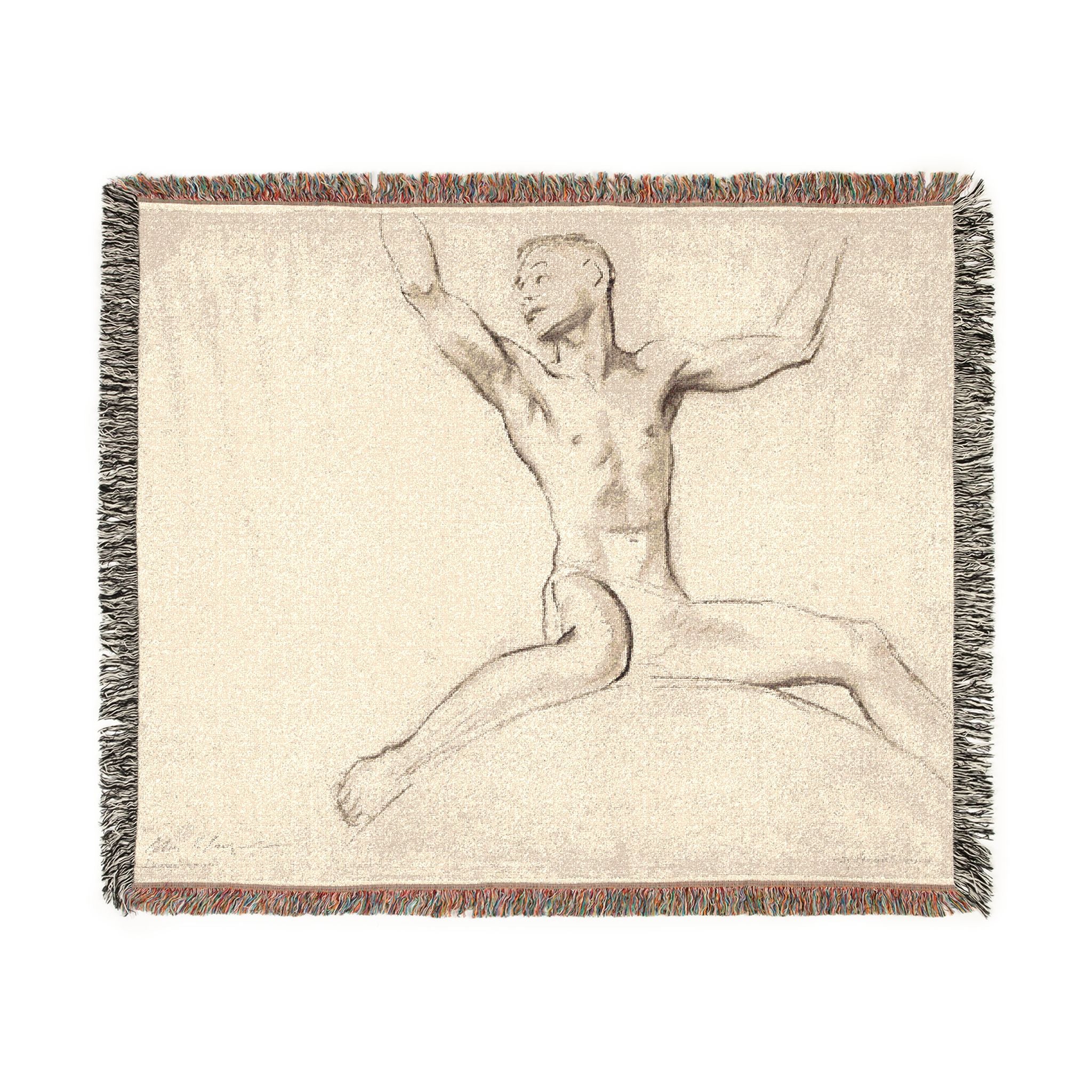 John Singer Sargent - Seated Male Nude, Arms Uplifted | Woven Tapestry Blanket - Image 7