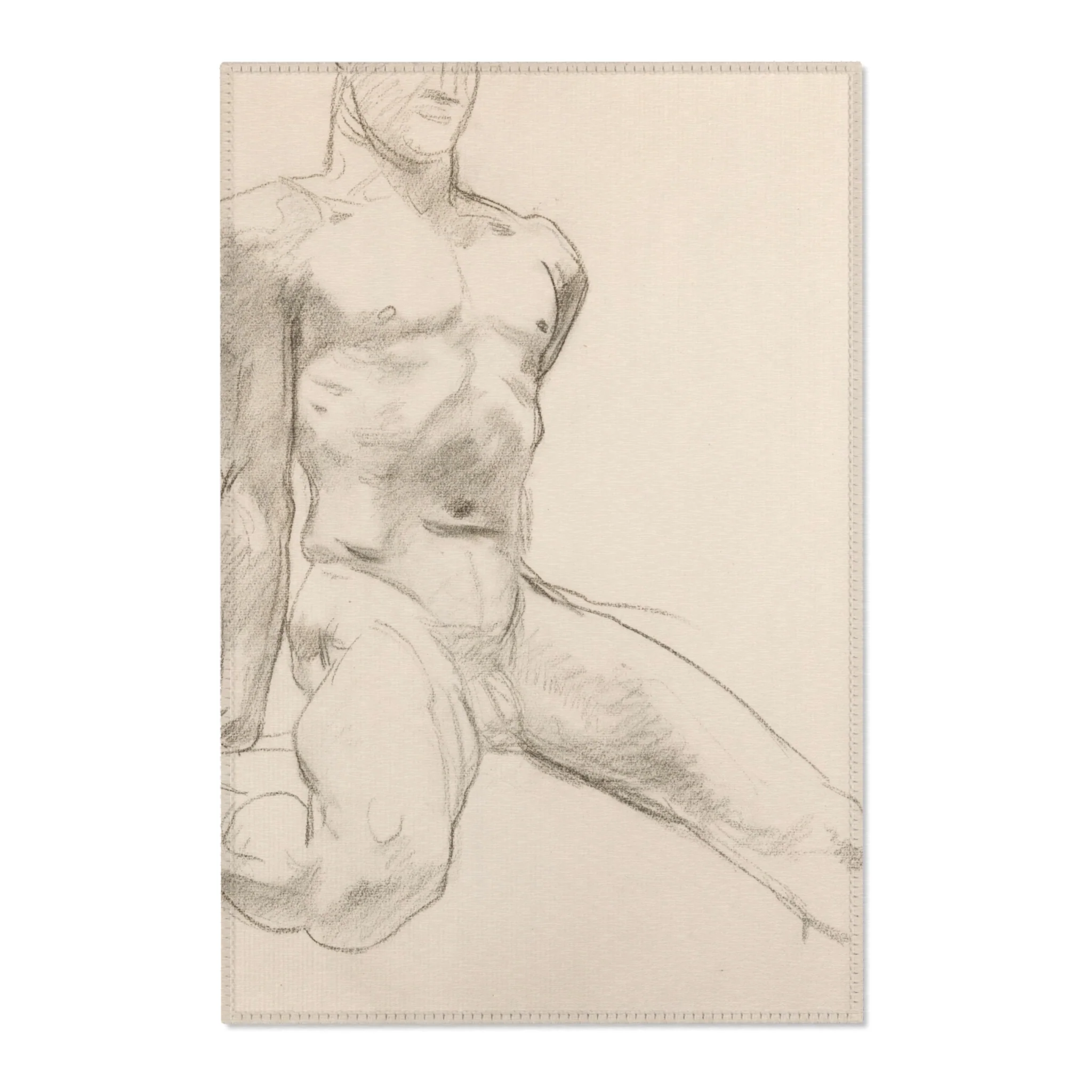 John Singer Sargent - Seated Male Nude with Extended Leg (recto); Sketch of Kneeling Male Nude and Divided Circle (verso | Area Rug