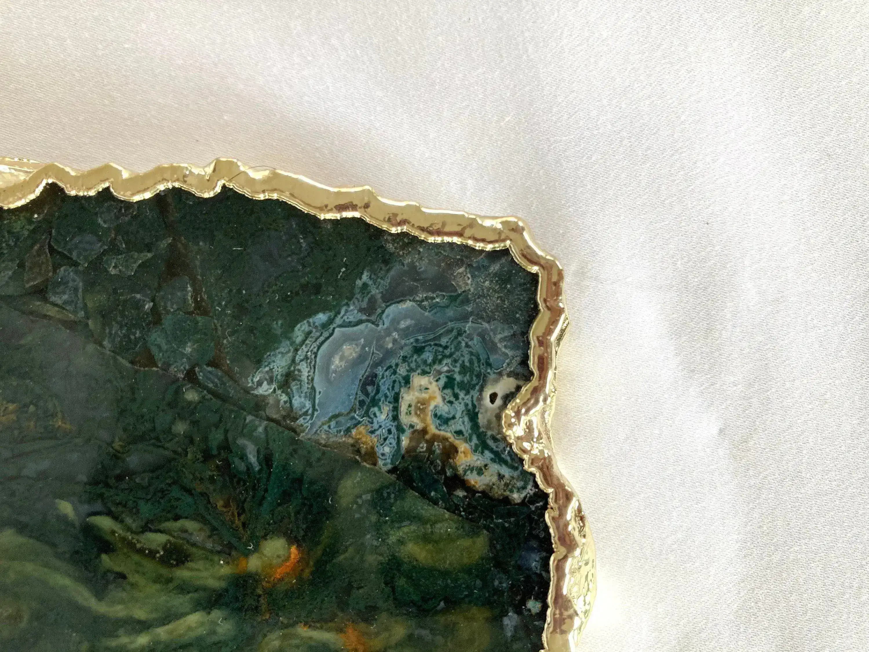 Large Green Agate Serving Tray With Brass Handles - Image 2