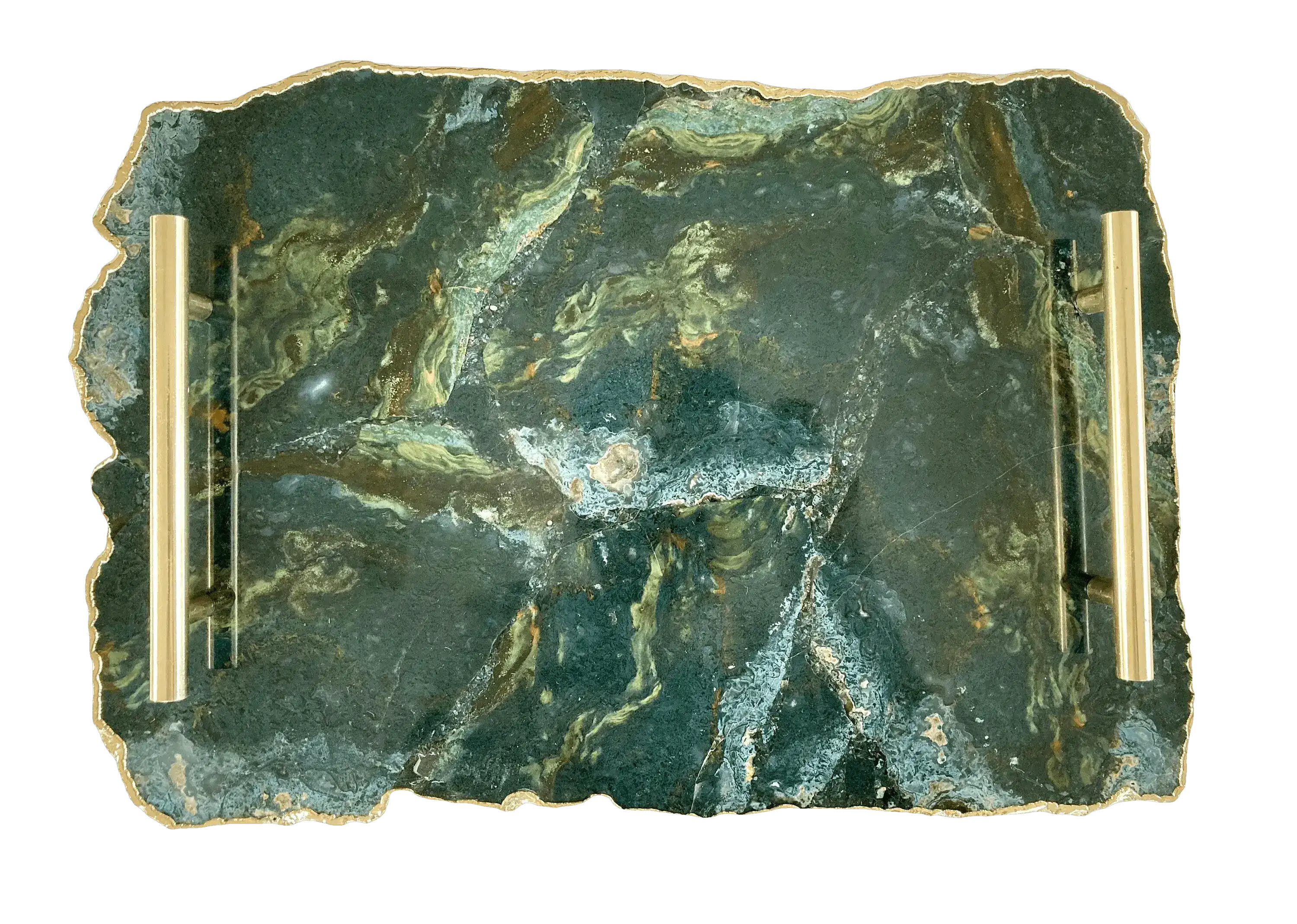 Large Green Agate Serving Tray With Brass Handles - Image 3