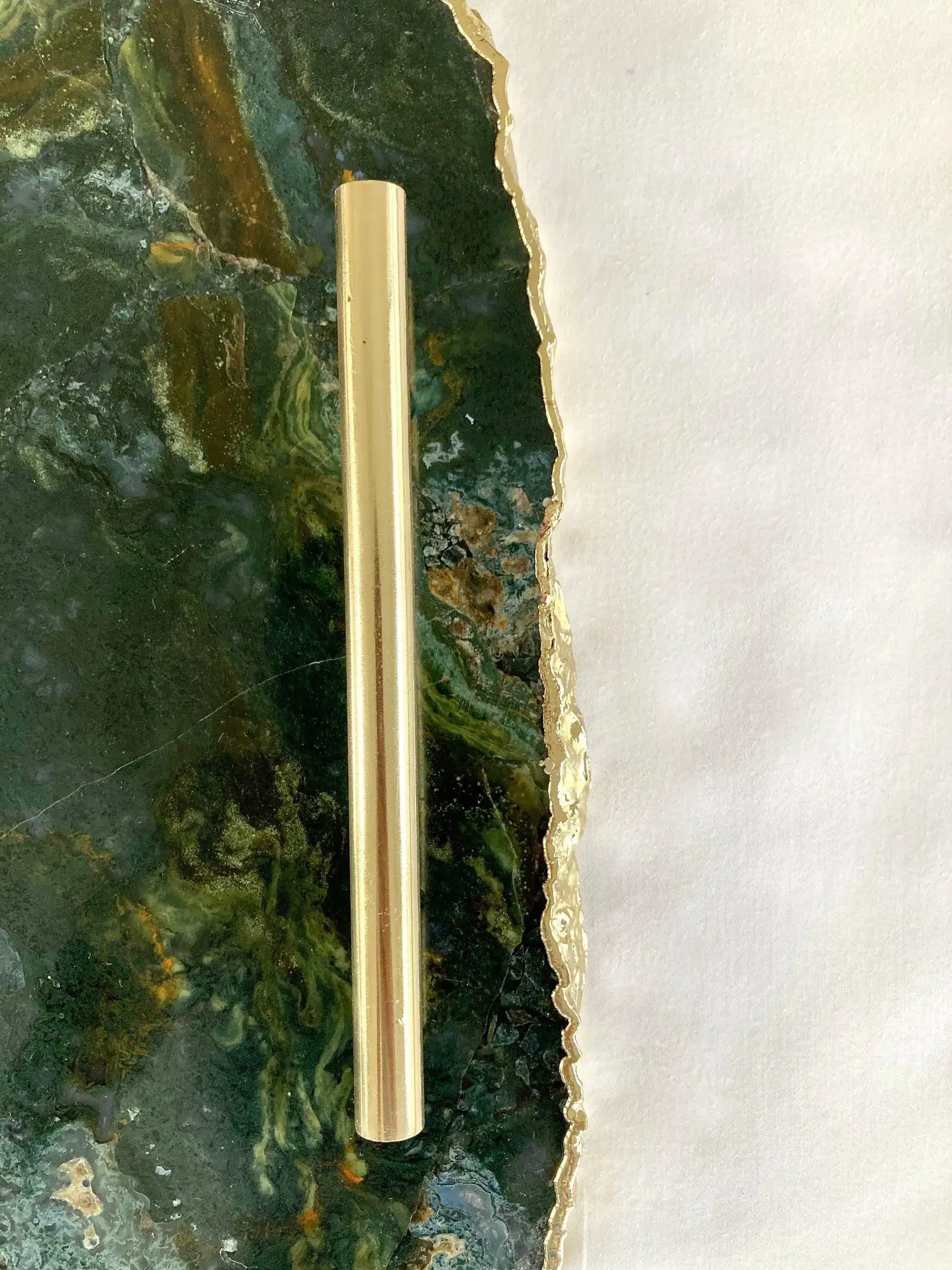 Large Green Agate Serving Tray With Brass Handles - Image 4