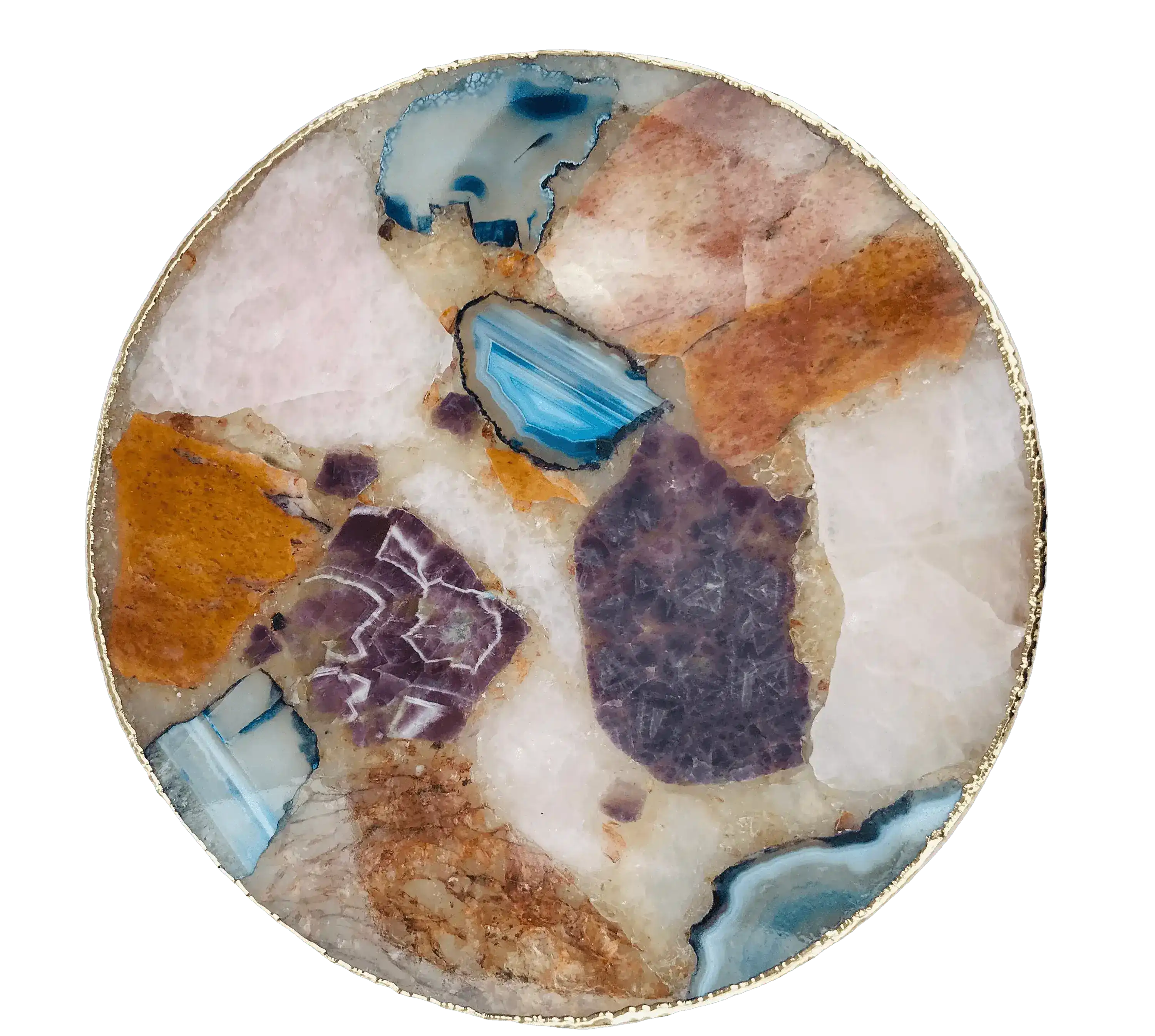 Large Multicolored Round Agate Platter Tray
