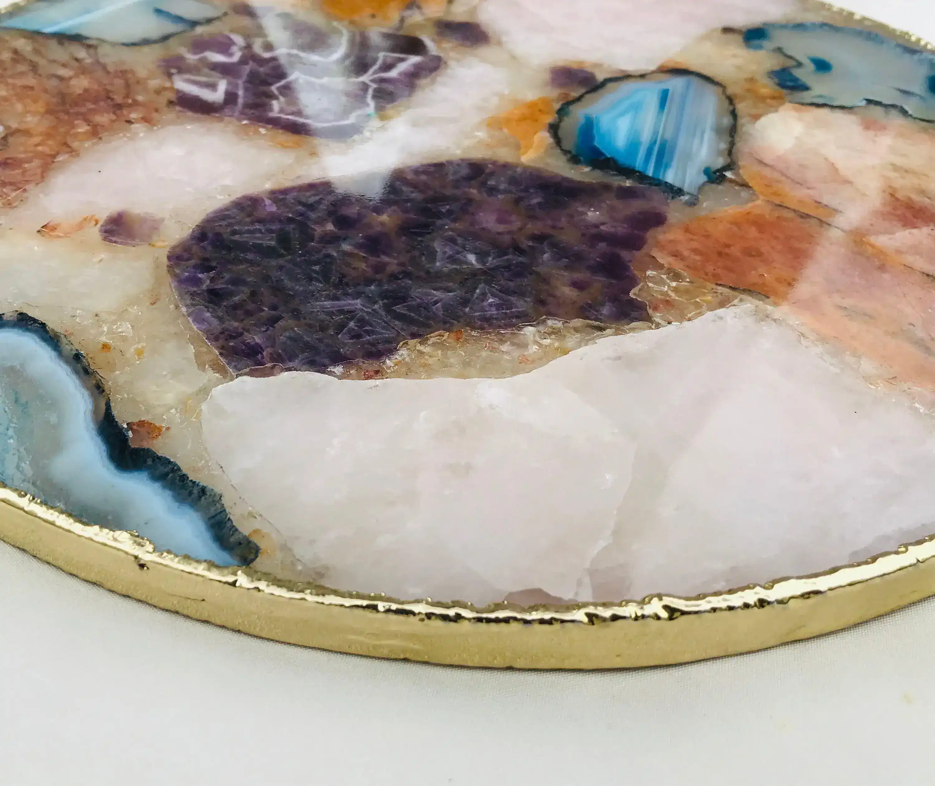 Large Multicolored Round Agate Platter Tray - Image 2