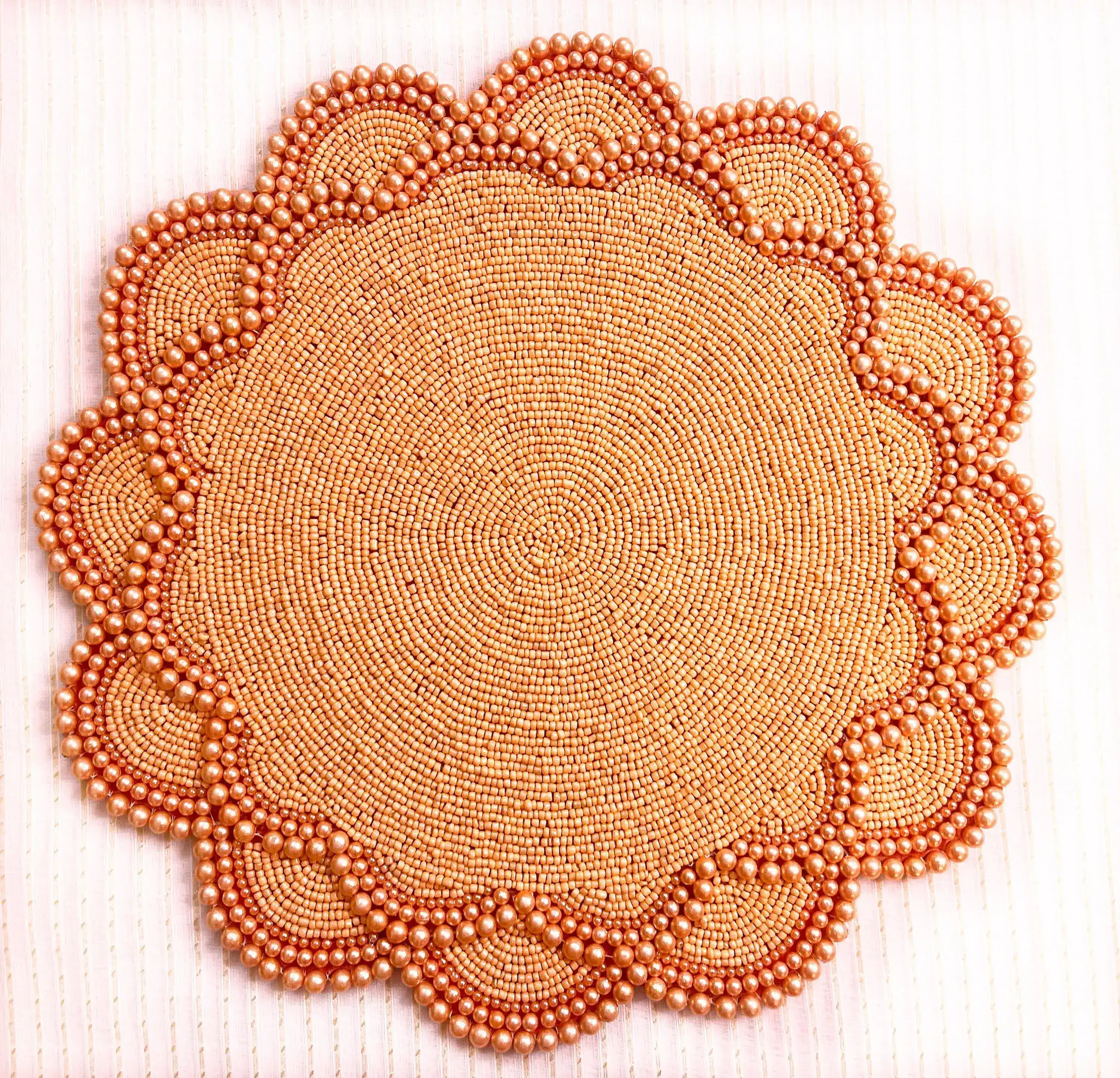 Set of 4 Large Pearl Flower Round Beaded Placemat - Orange - Image 3