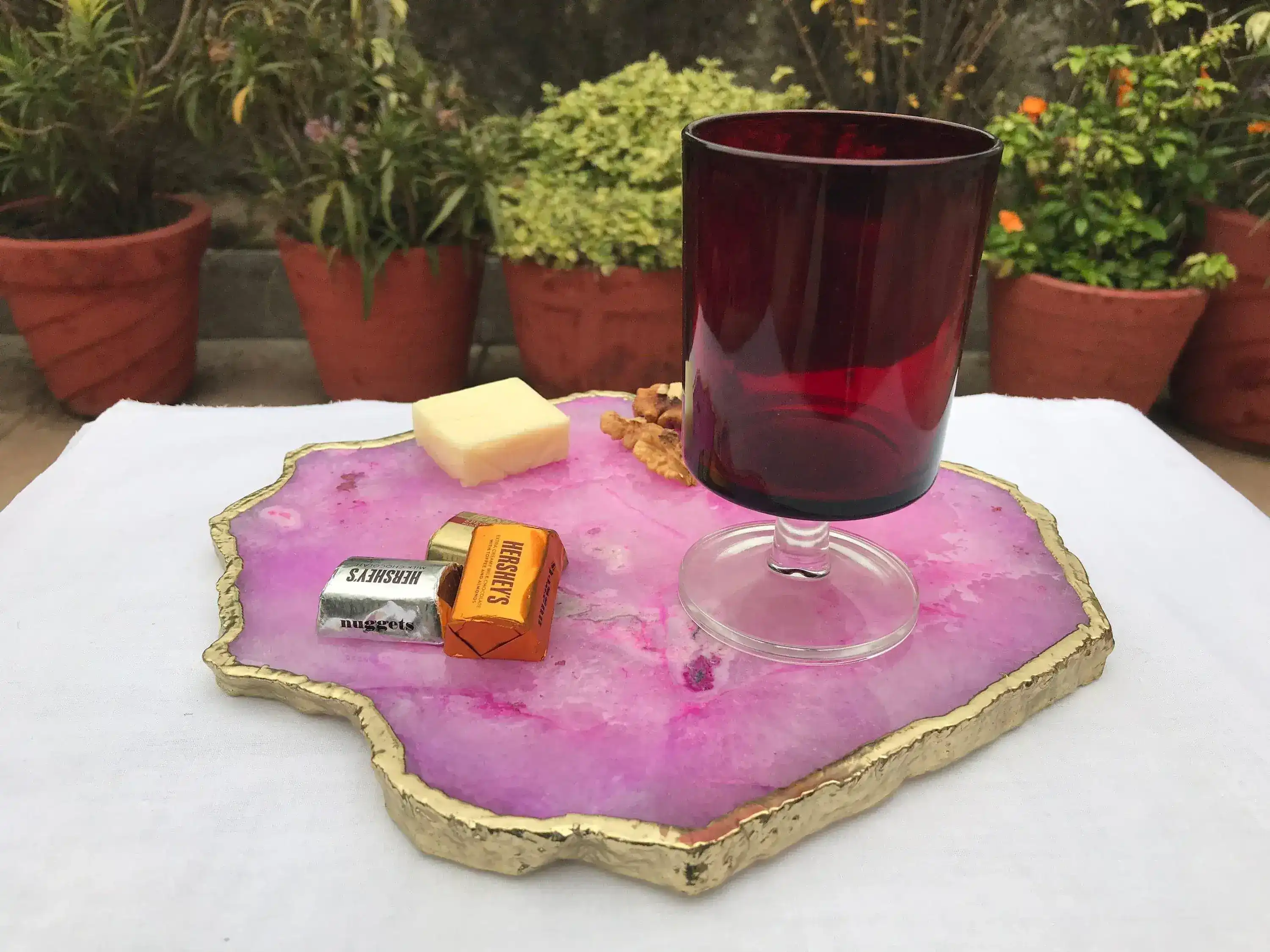 Large Pink Agate Cheese Platter Tray - Image 4