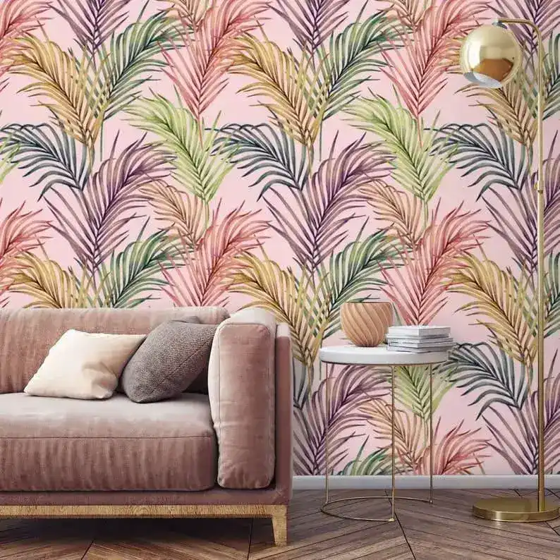 Large Pink Palm Leaves Wallpaper - Image 6