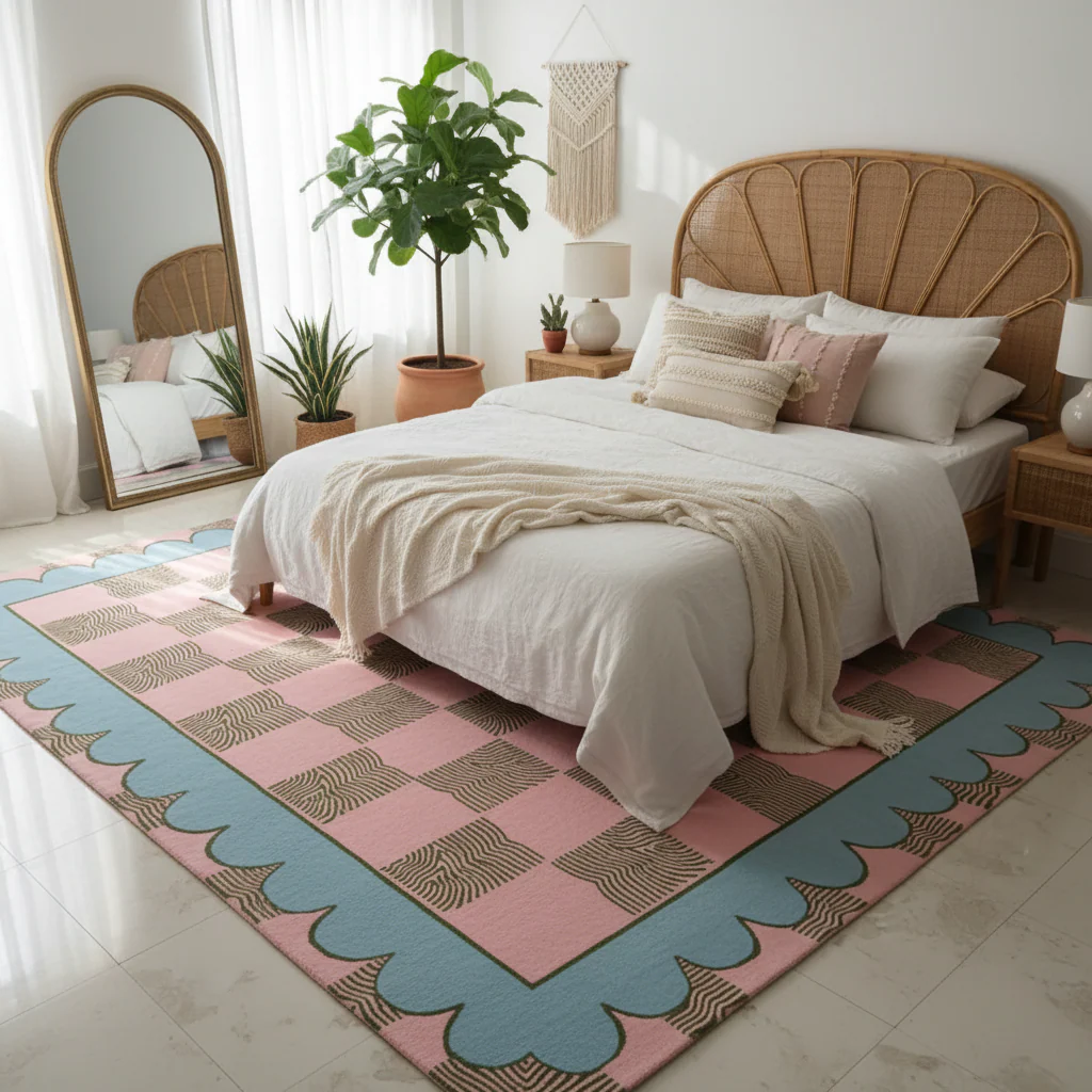 Leaf Checker Scallop Pastel Hand Tufted Rug - Image 2