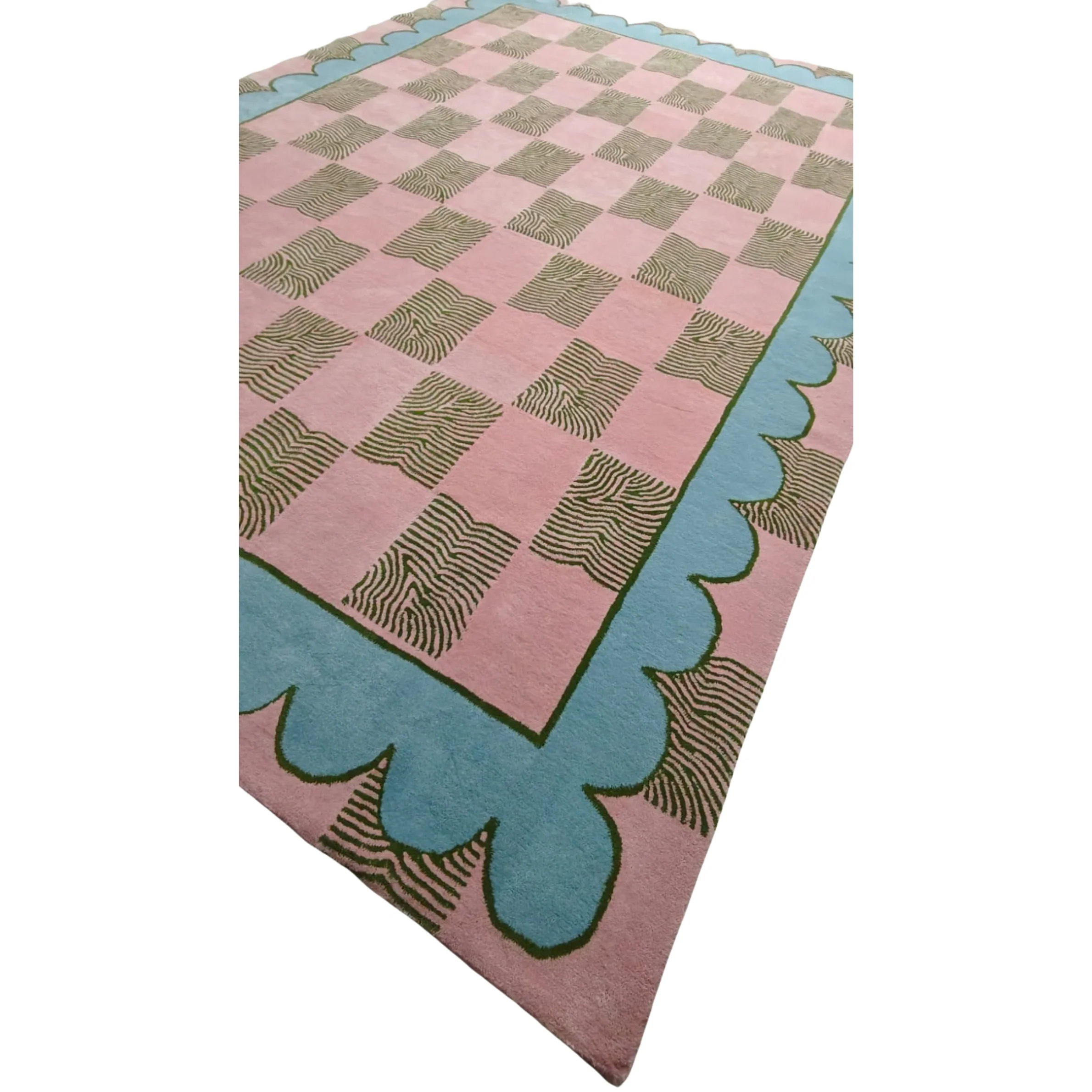 Leaf Checker Scallop Pastel Hand Tufted Rug - Image 5