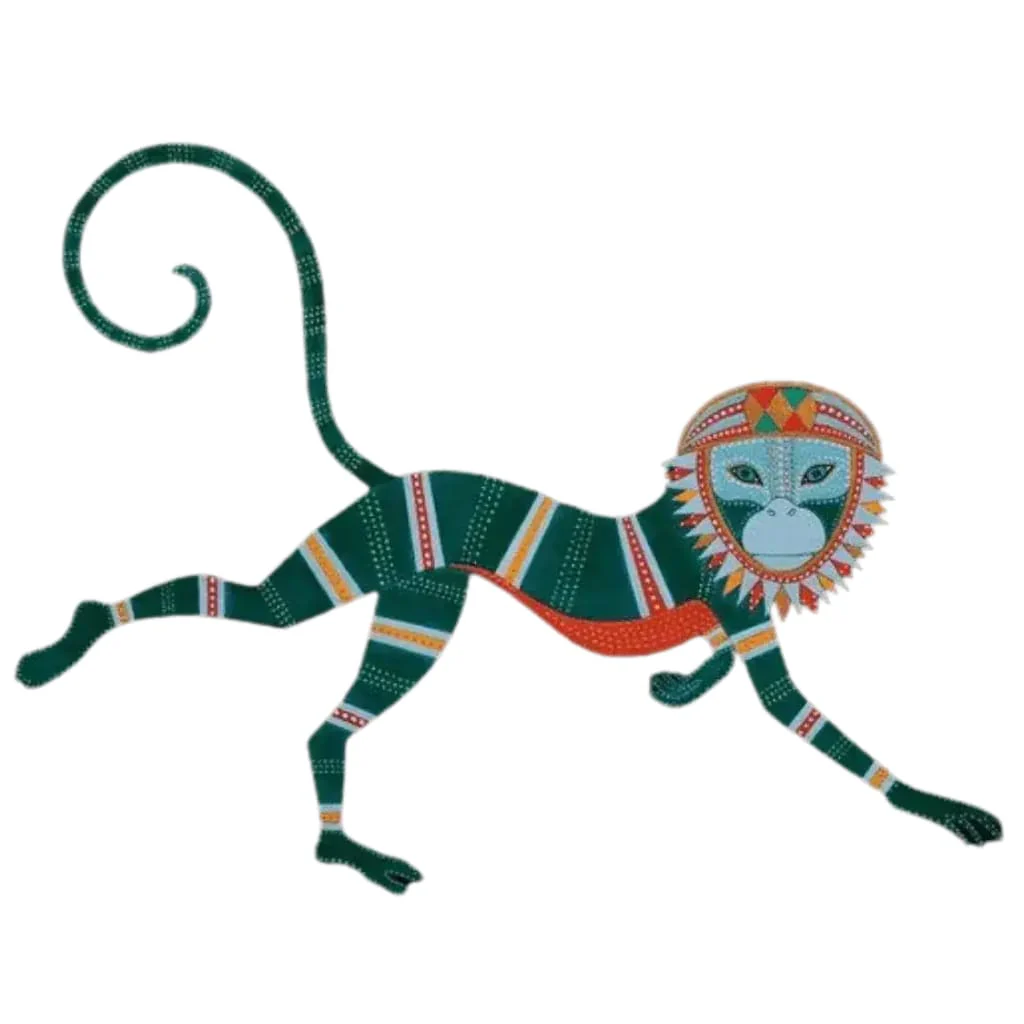 Leaping Monkey Hanuman Accent Wool Rug