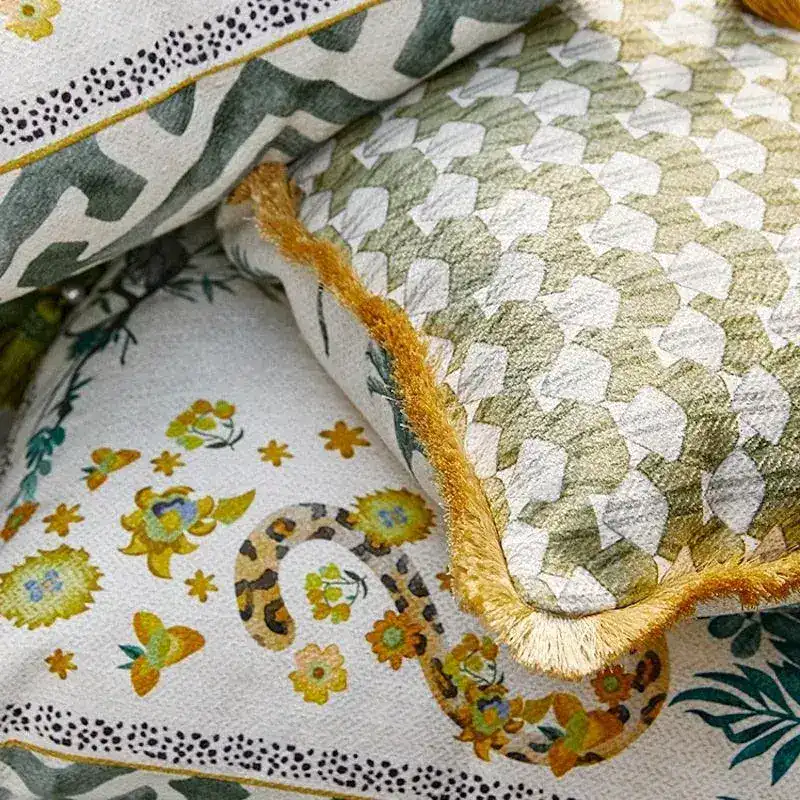 Leopard in the Jungle Pillow Cover with Golden Tassels - Image 3