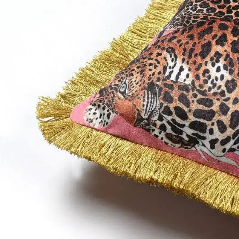 Leopard Luxury Velvet Throw Pillow Cover with Fringes - Image 5