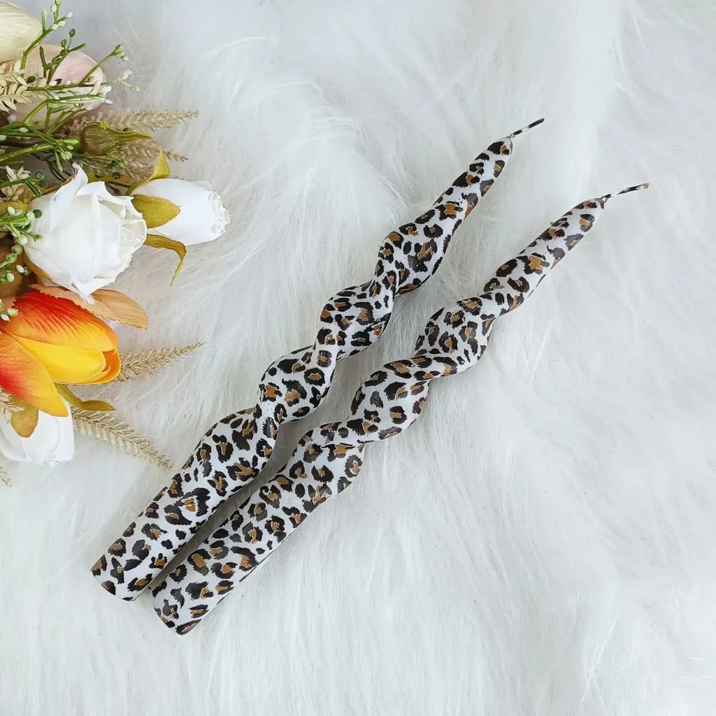 Leopard-Patterned Handmade Spiral Stick Candle - Image 2