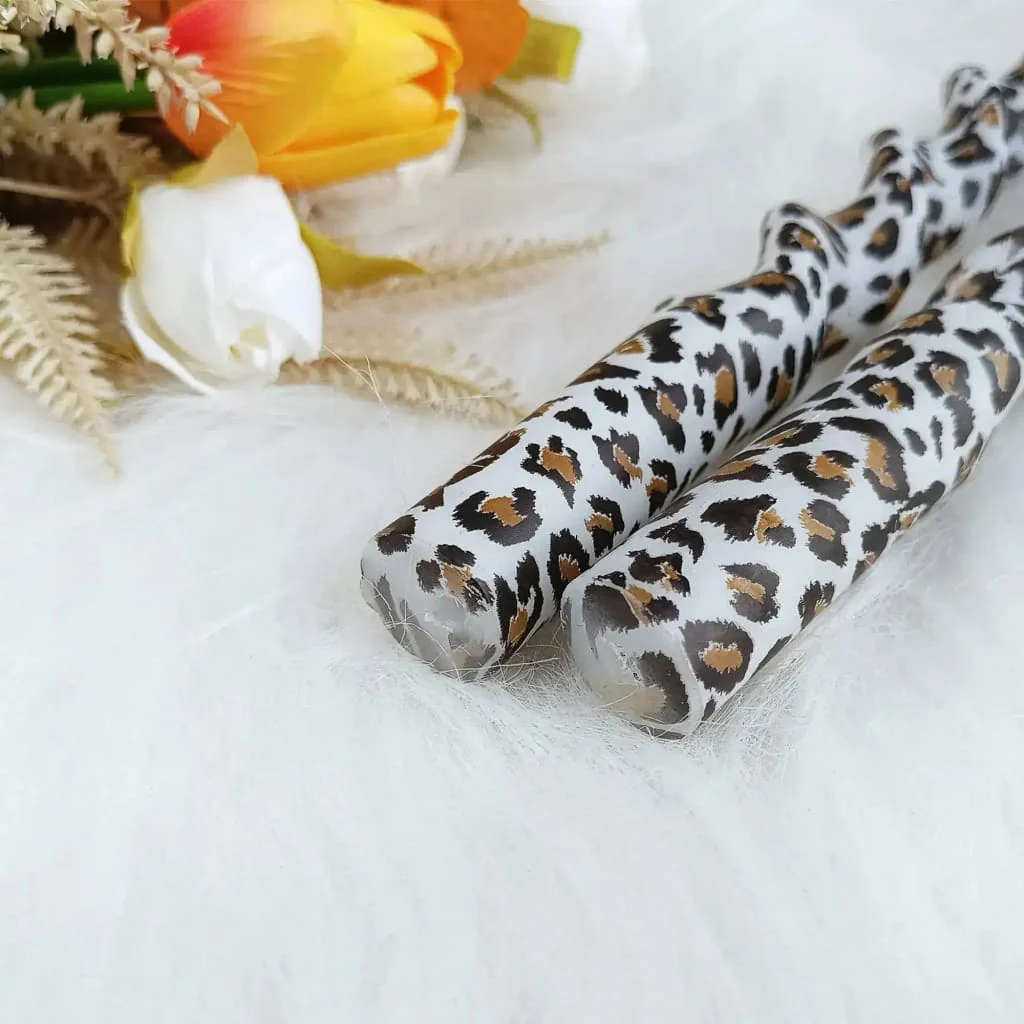 Leopard-Patterned Handmade Spiral Stick Candle - Image 5