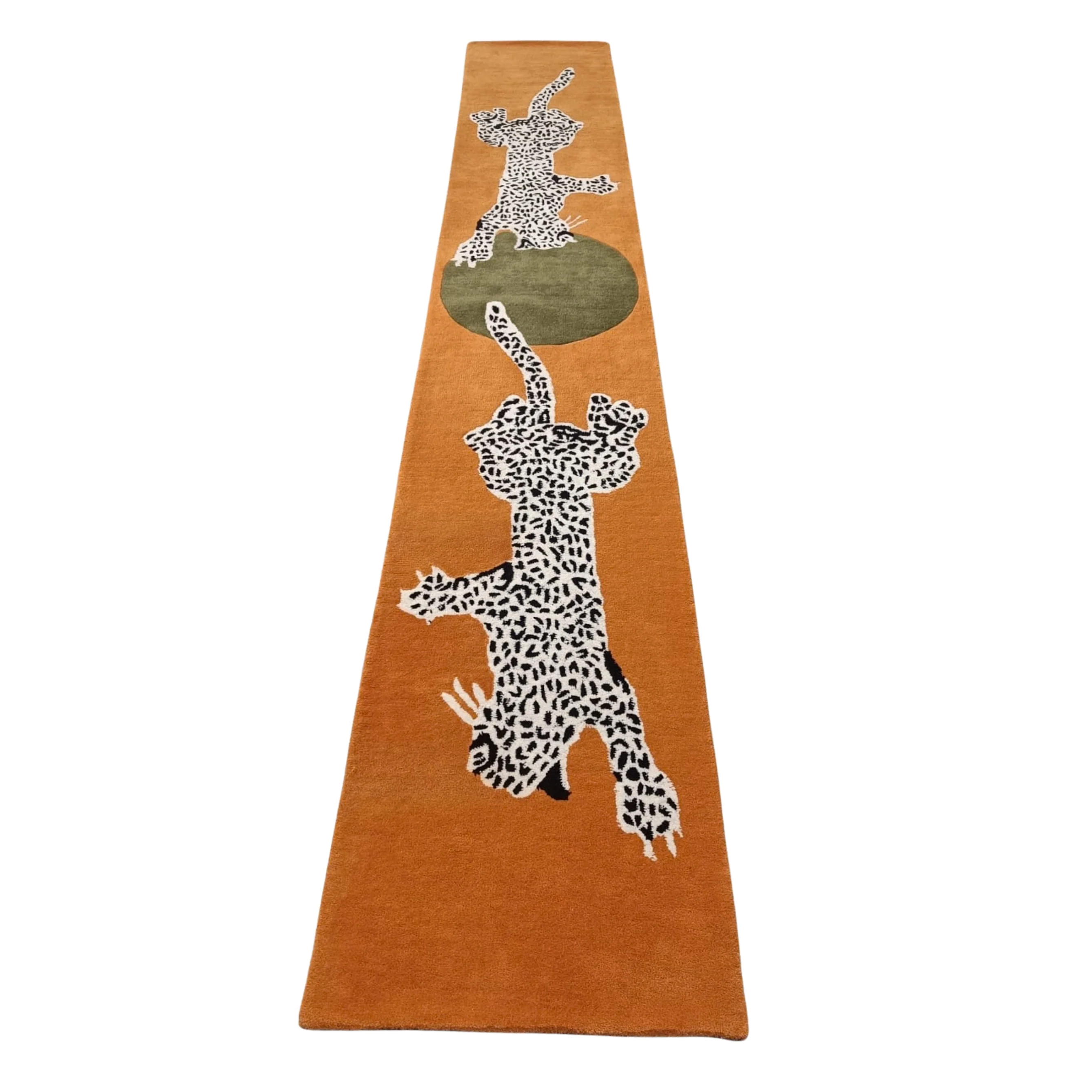 Leopards on Silky Road Tufted Rug Runner - Orange - Image 3