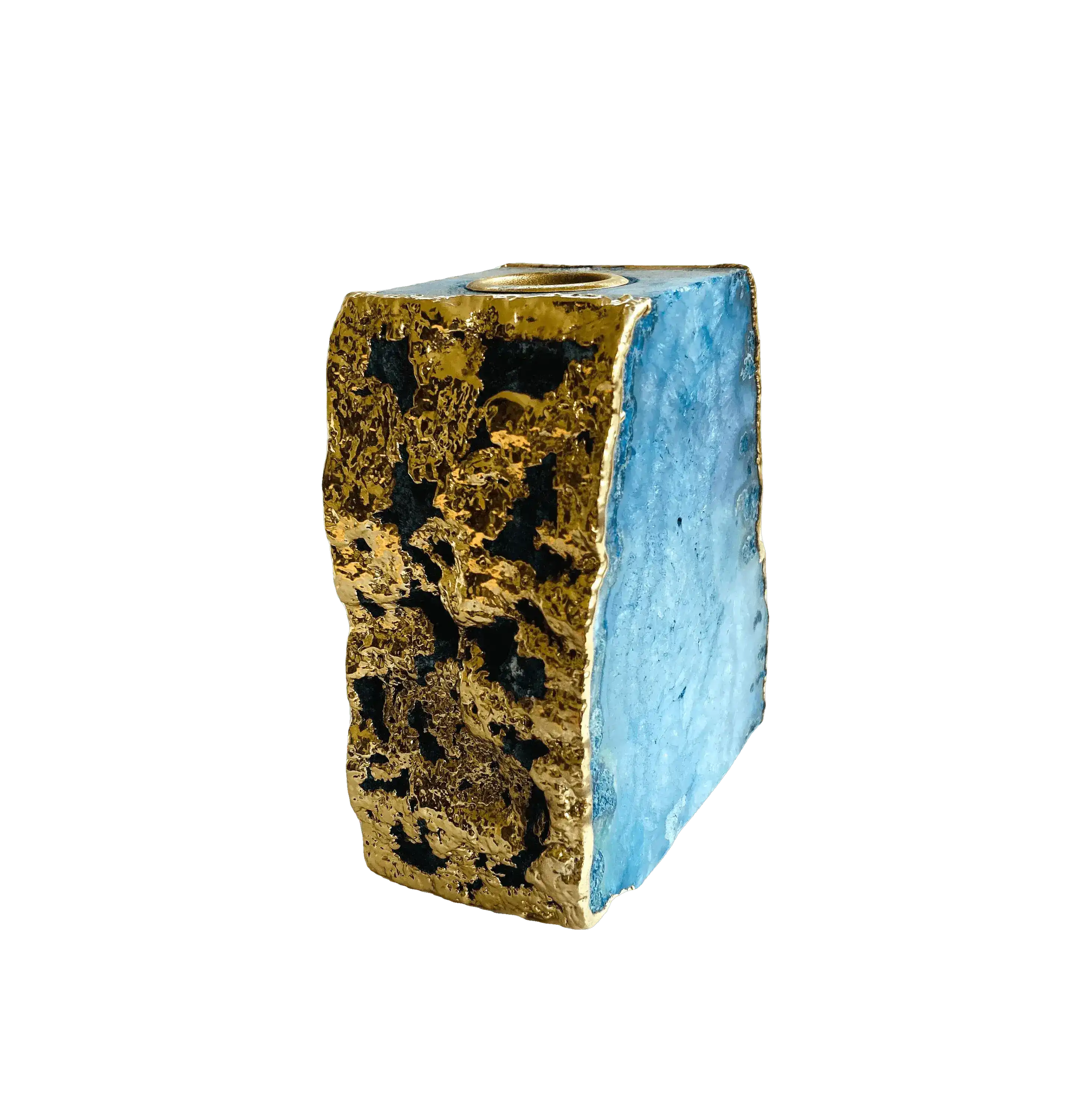 Light Blue Agate Gemstone Taper Candle Holder - Image 5
