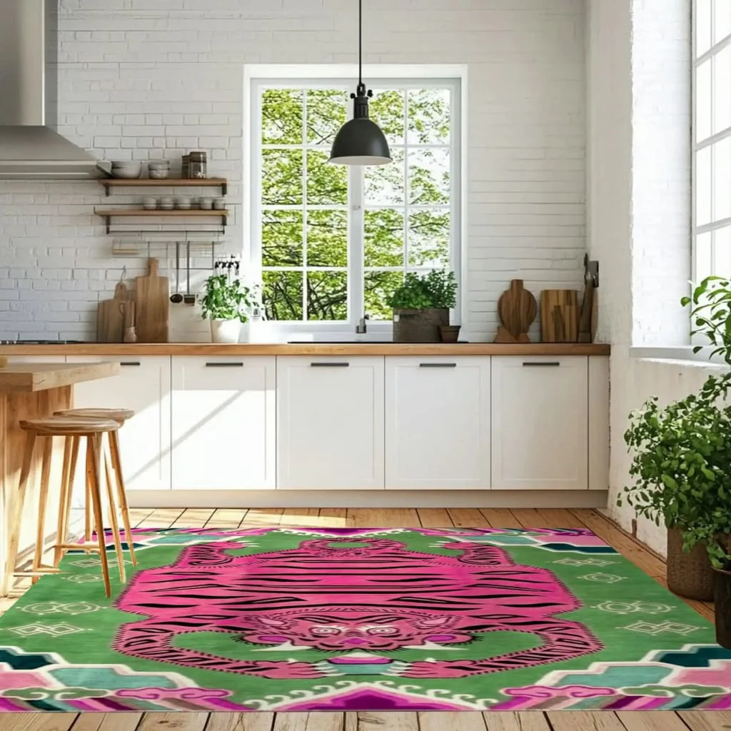 Light Green Oriental Tiger Hand Tufted Wool Rug - Image 4