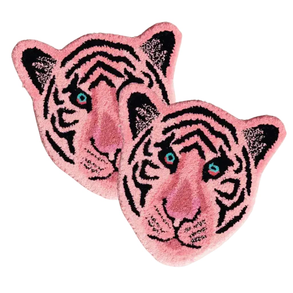 Light Pink Tiger Face Hand-Tufted Wool Accent Rug - Image 4