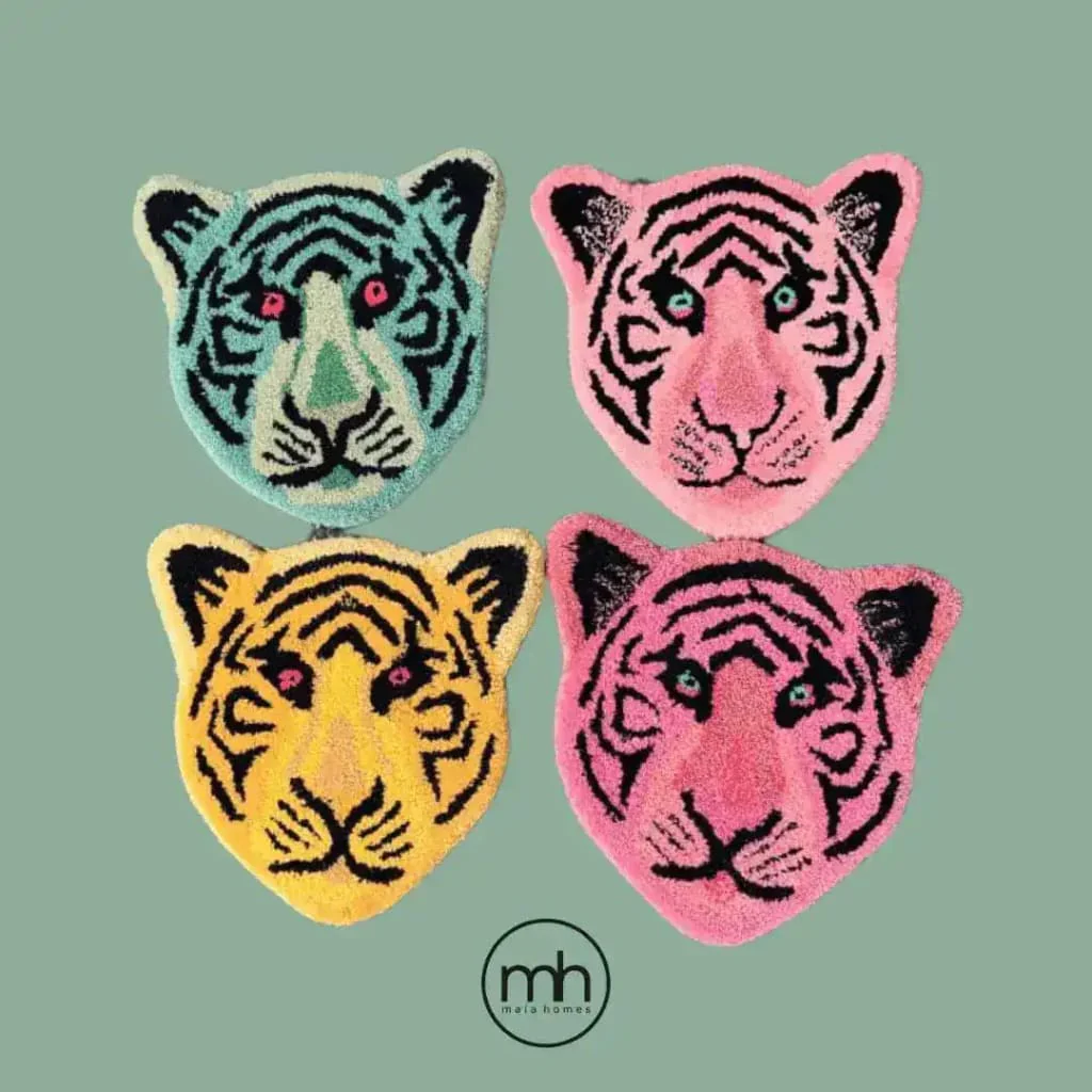 Light Pink Tiger Face Hand-Tufted Wool Accent Rug - Image 5