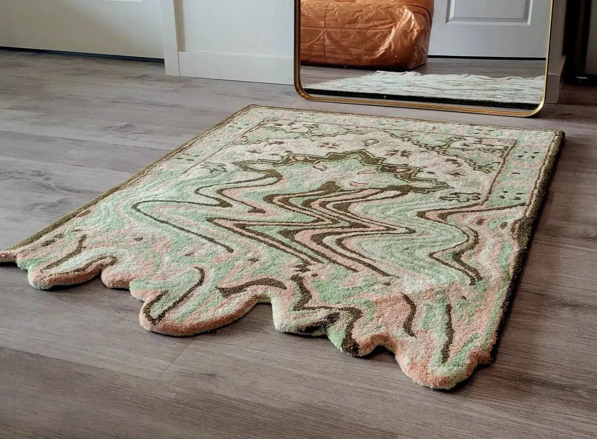 Lime Green Melting Traditional Persian Hand Tufted Wool Rug - Image 3