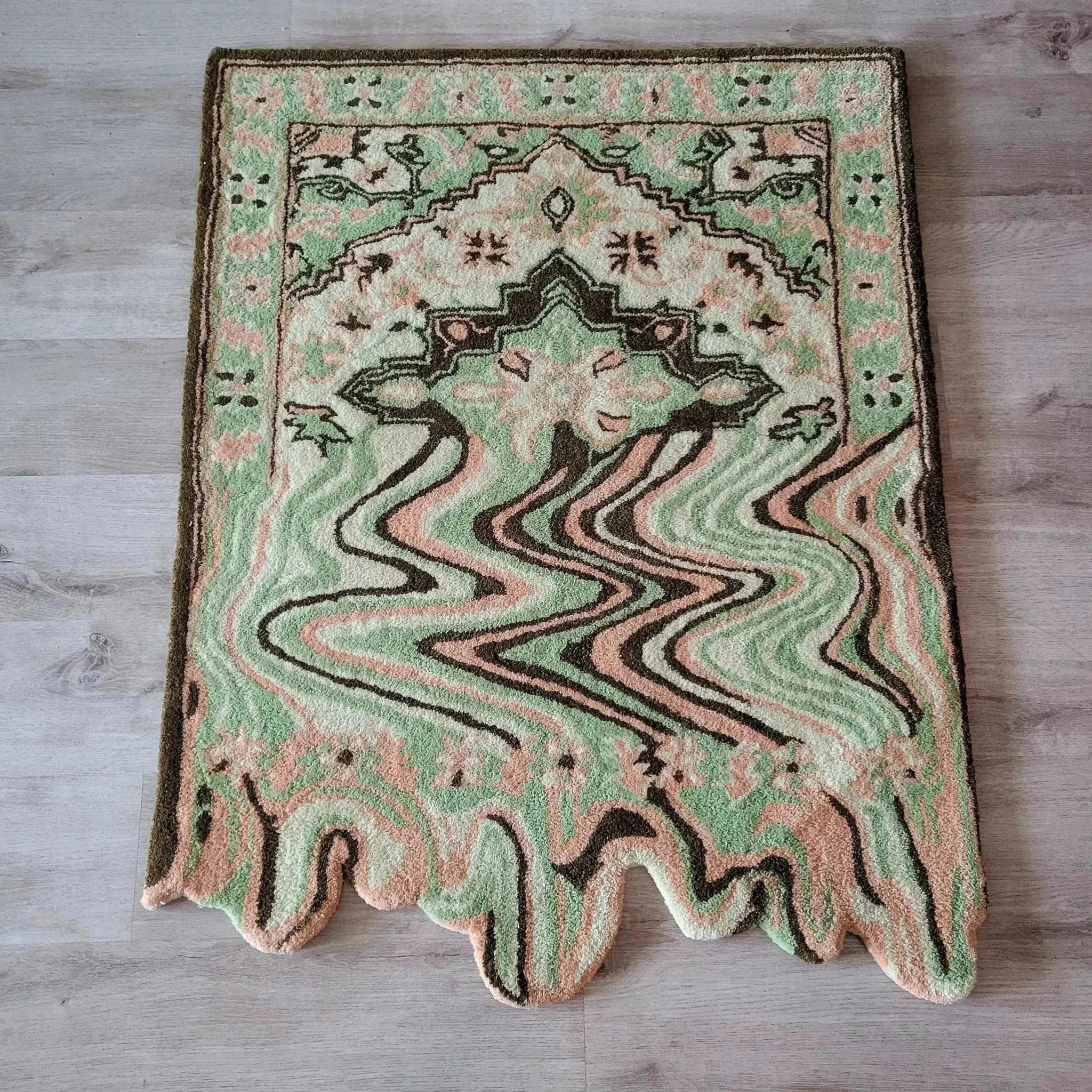 Lime Green Melting Traditional Persian Hand Tufted Wool Rug - Image 4