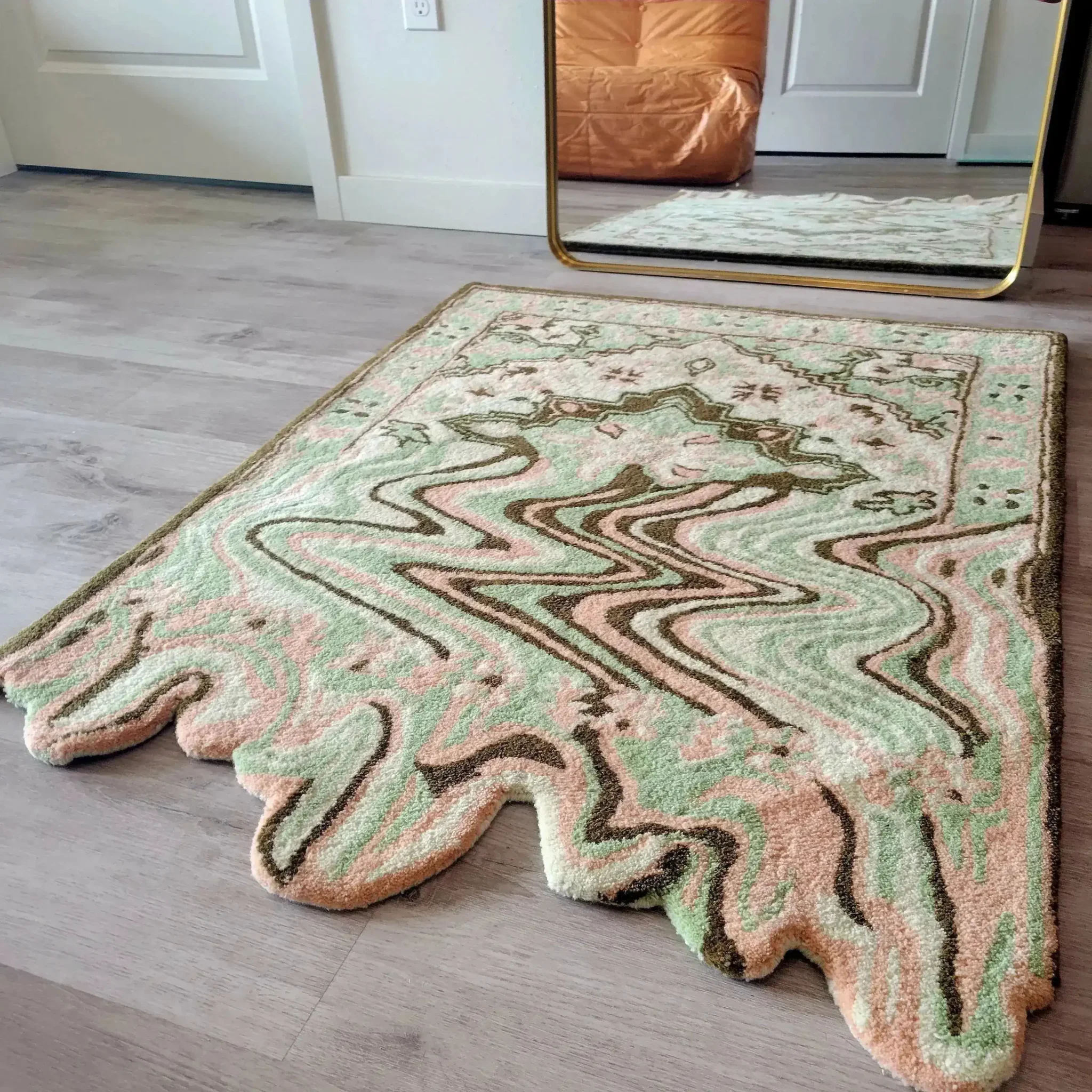 Lime Green Melting Traditional Persian Hand Tufted Wool Rug - Image 5
