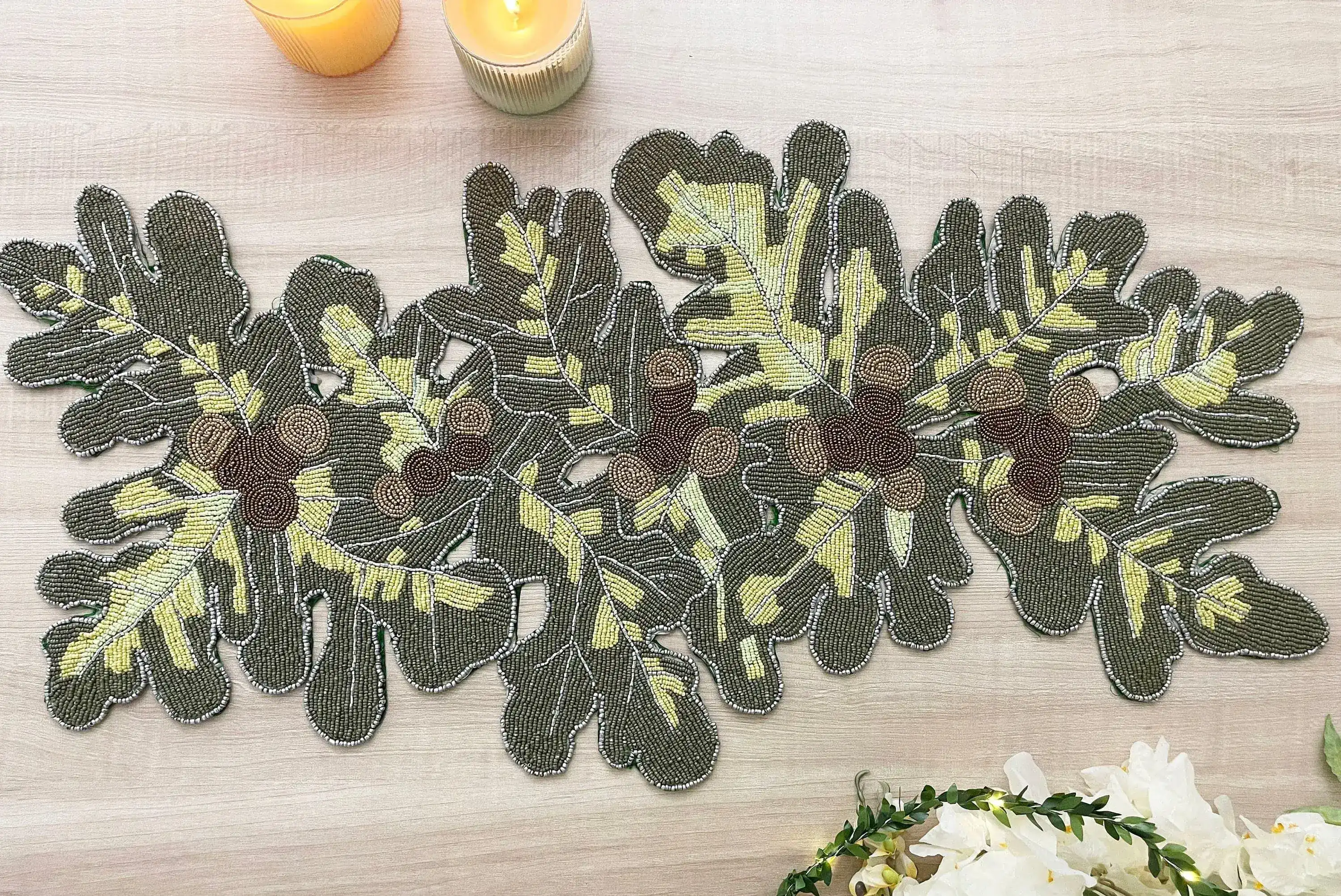 Long Leaf Beaded Table Runner - Image 5